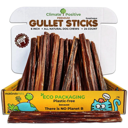 Makondo Pets Gullet Sticks 100% Natural Beef Esophagus Dog Chews 6” 24 Ct For Pet With Love