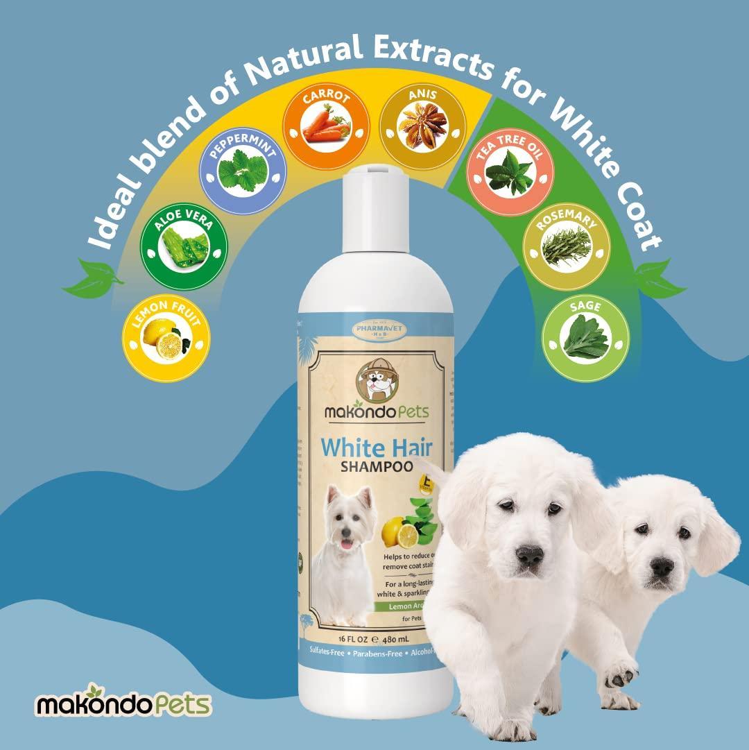 Makondo Pets Whitening Pet Shampoo for Itching Dry Sensitive Skin. Non Toxic Formula. 16 Fl. Oz. For Pet With Love