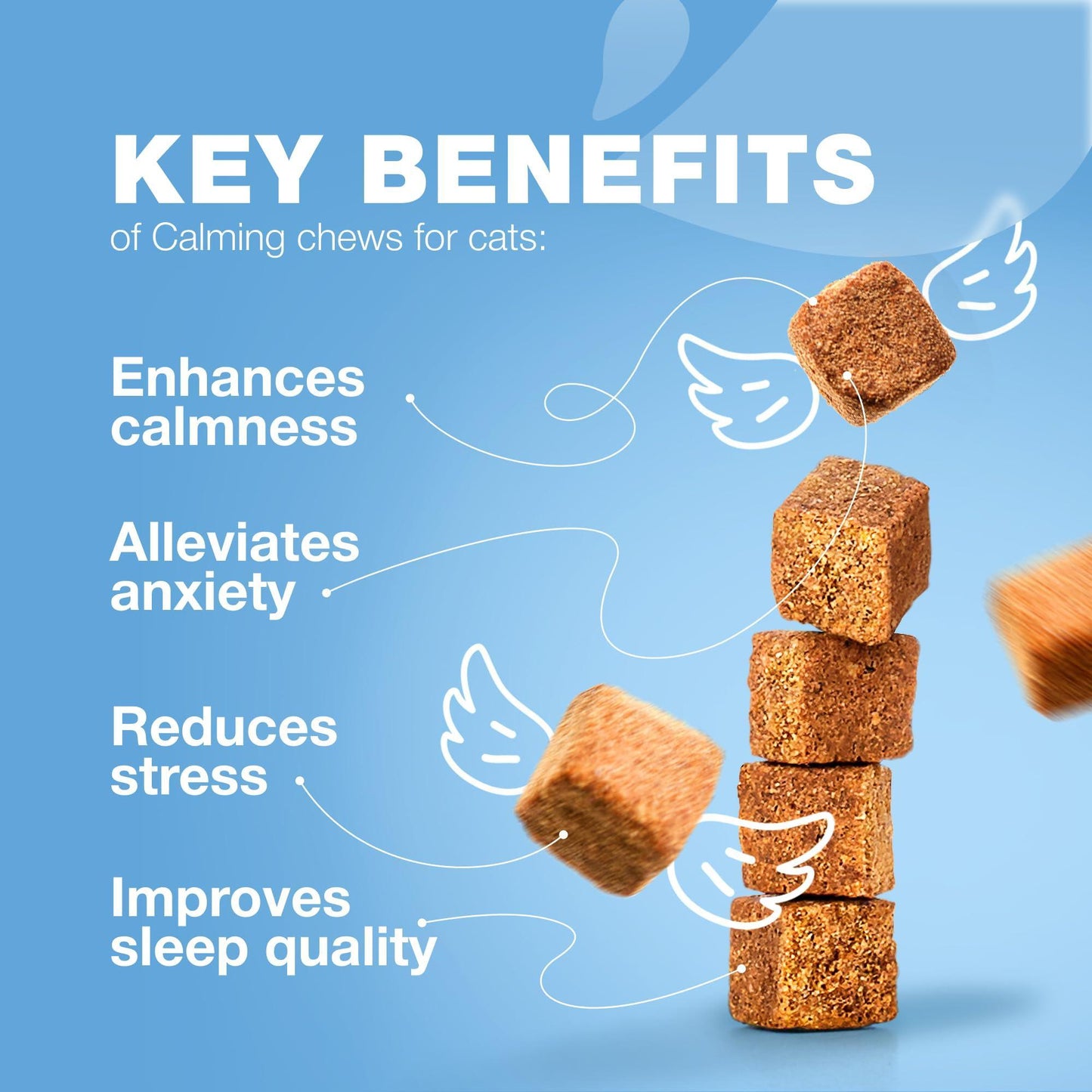 CHEWIA Hemp Calming Care Treats for Cats. Anxiety Relief Melatonin Soft Chews with Hemp Seed Oil and Probiotics (140 Chews) For Pet With Love