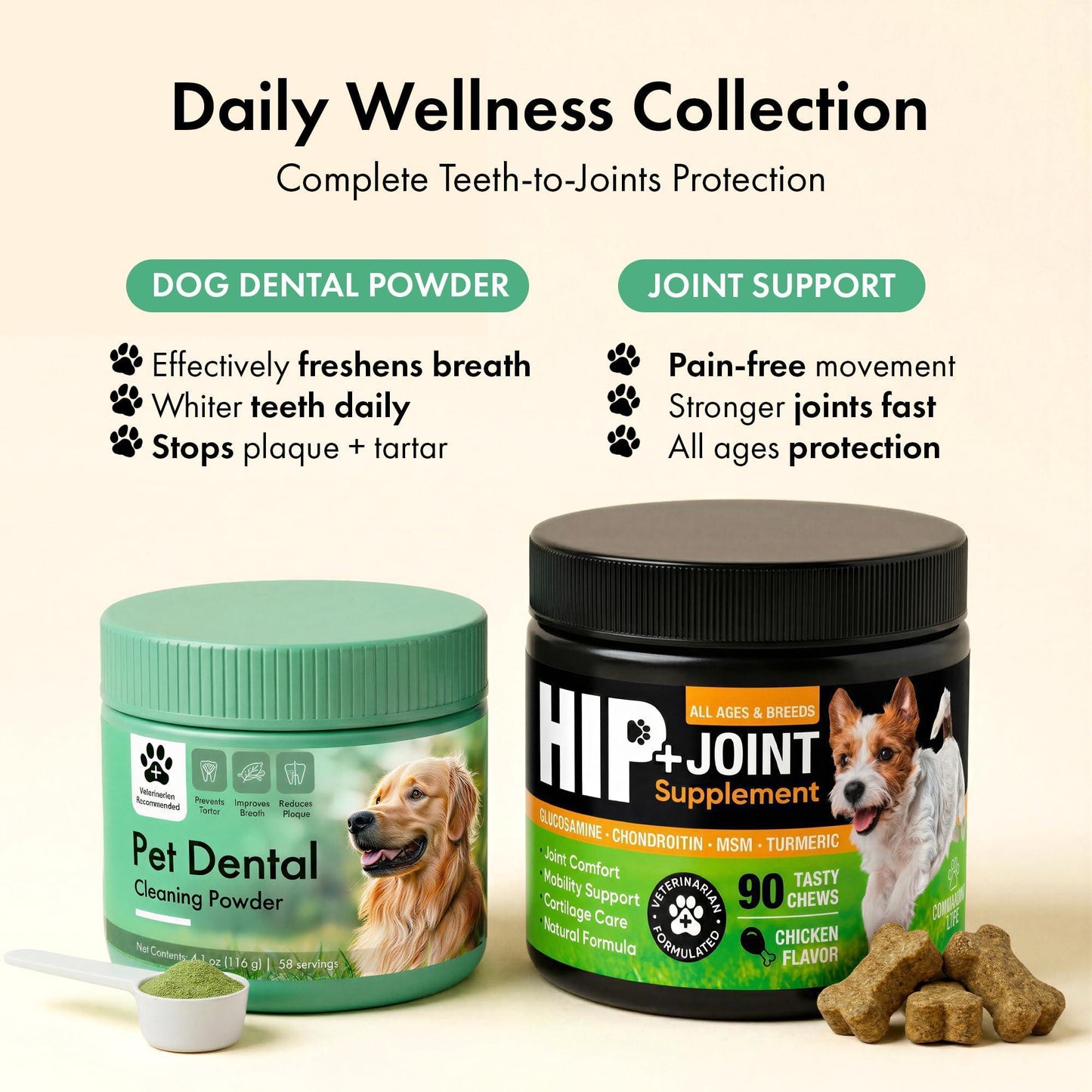 PETCAREX Dog Dental Powder. Breath Freshener Plaque and Tartar Remover for Dogs for All Breeds and Sizes