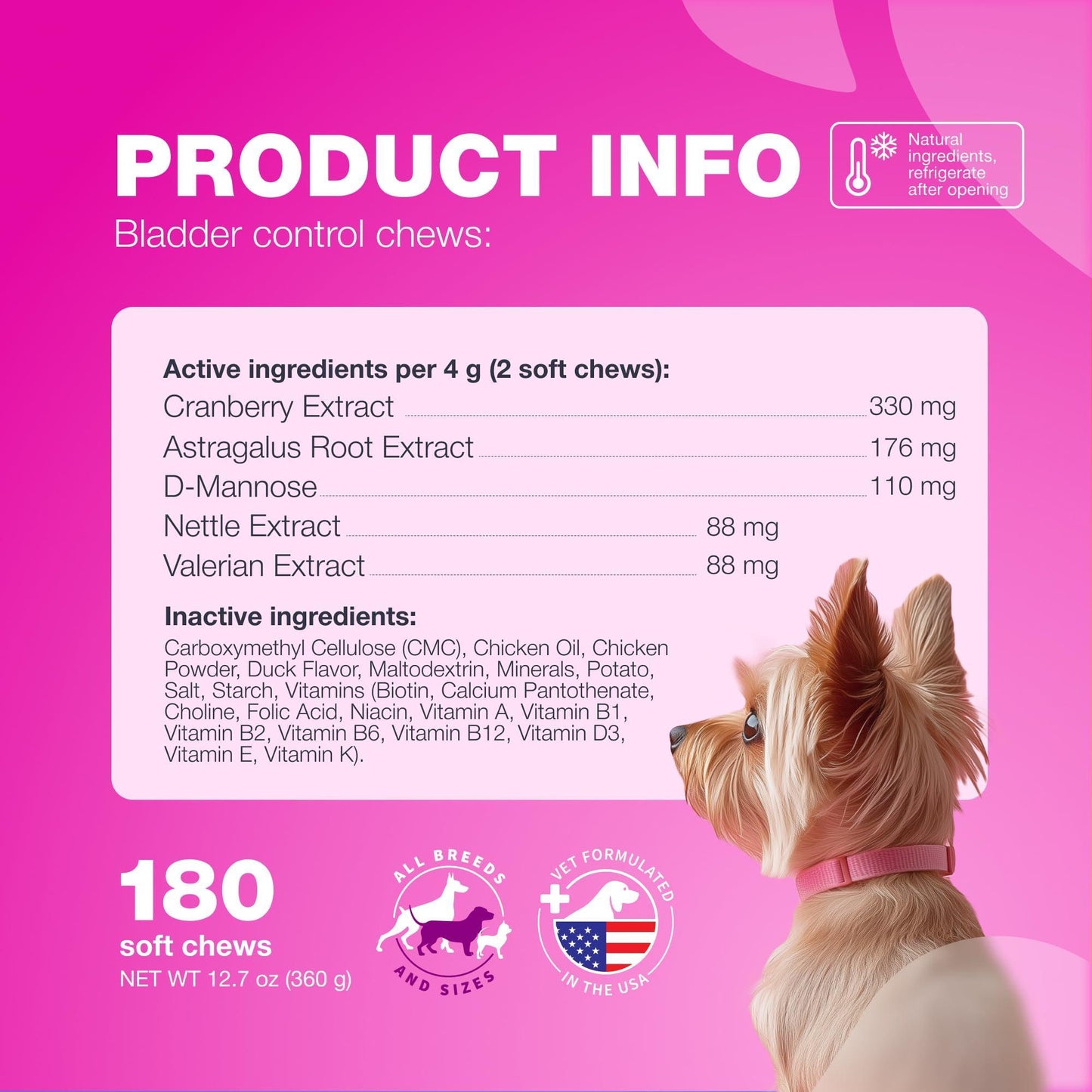 CHEWIA Cranberry Dog UTI Treatment Supplement for Bladder & Kidney Health 180 Ct For Pet With Love