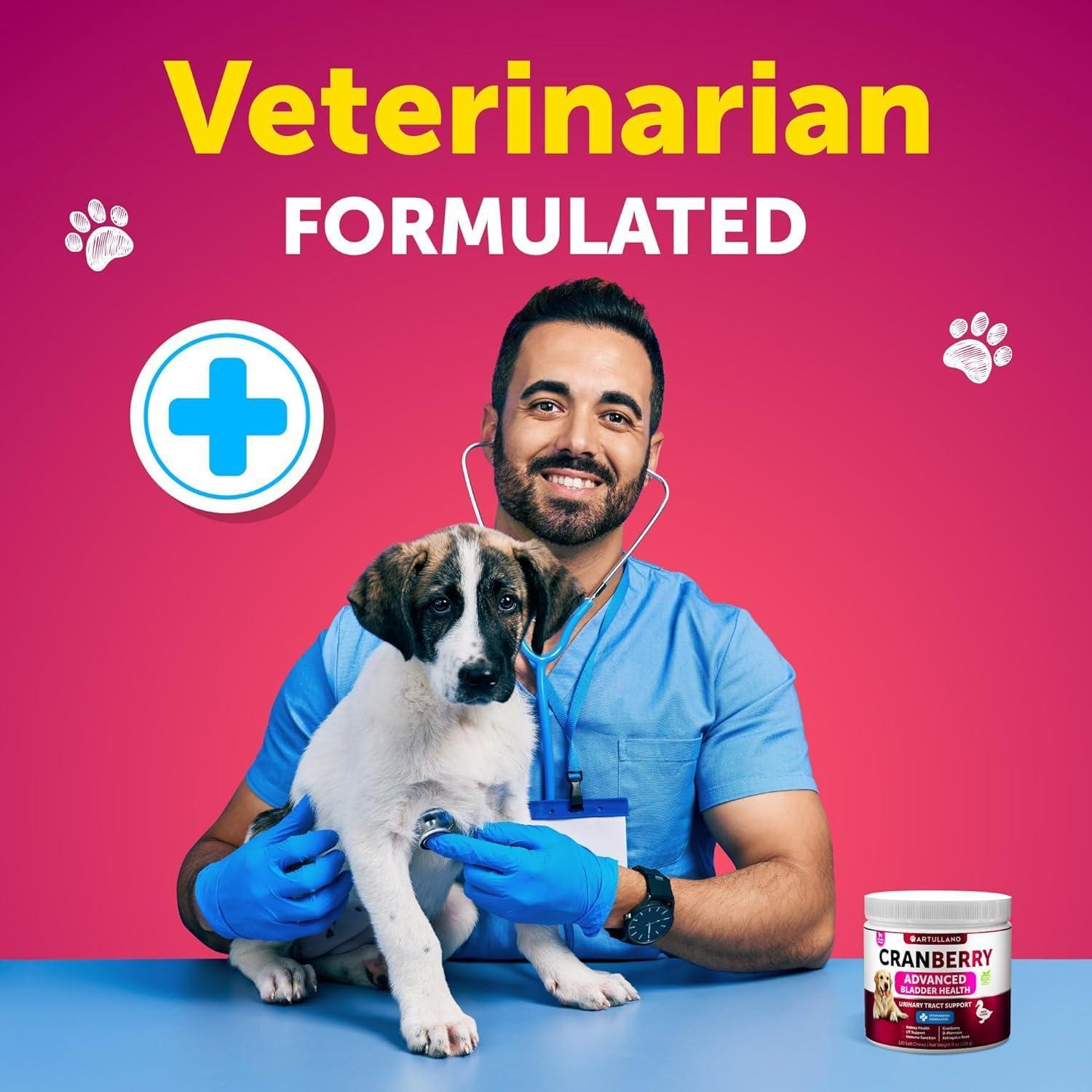 Artullano Cranberry Dog UTI Treatment & Bladder Control Supplement (120 Chews) For Pet With Love