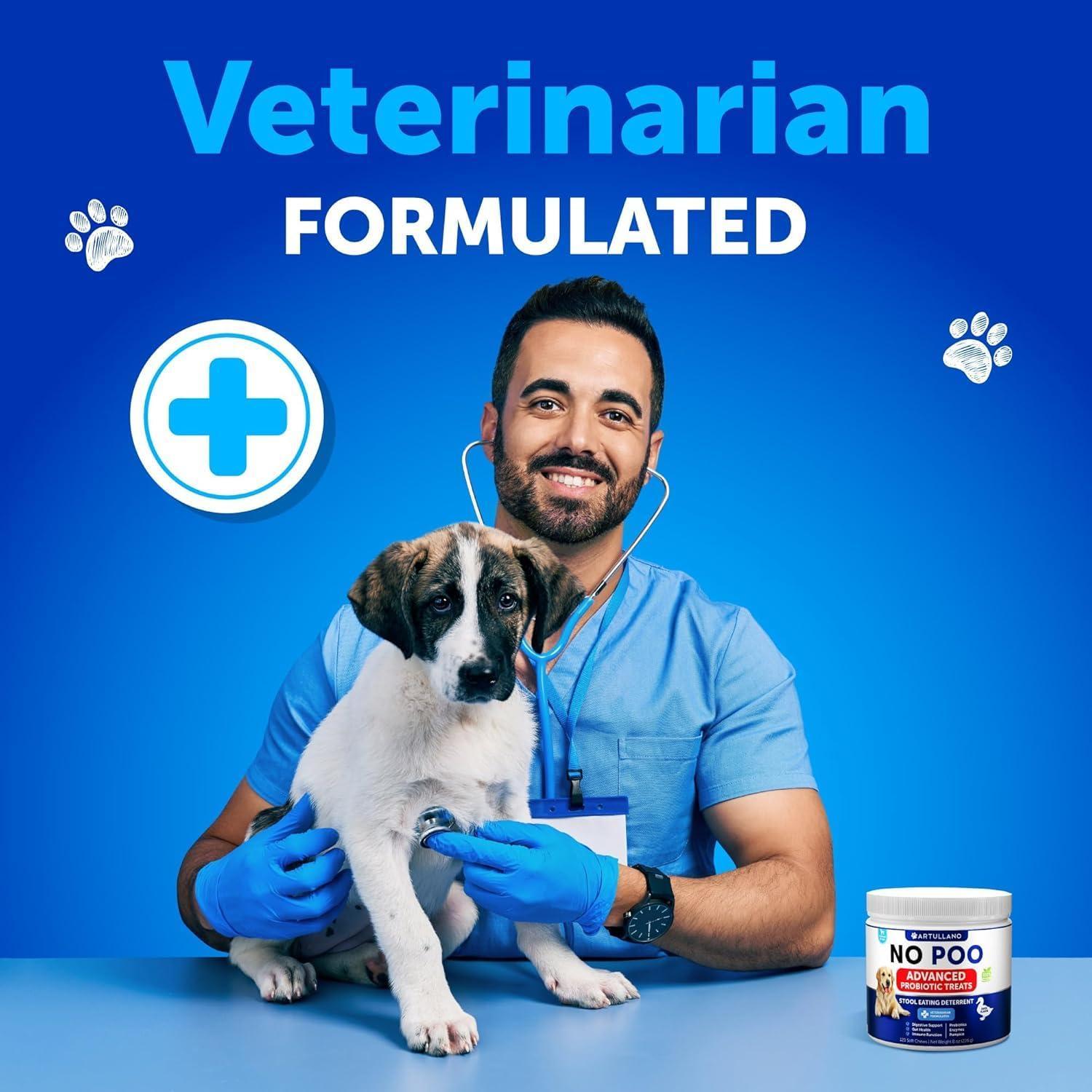 Artullano NO POO Chews for Dogs & Puppies w/Probiotics & Enzymes Digestive Gut Health Support Supplement 120 Chews For Pet With Love