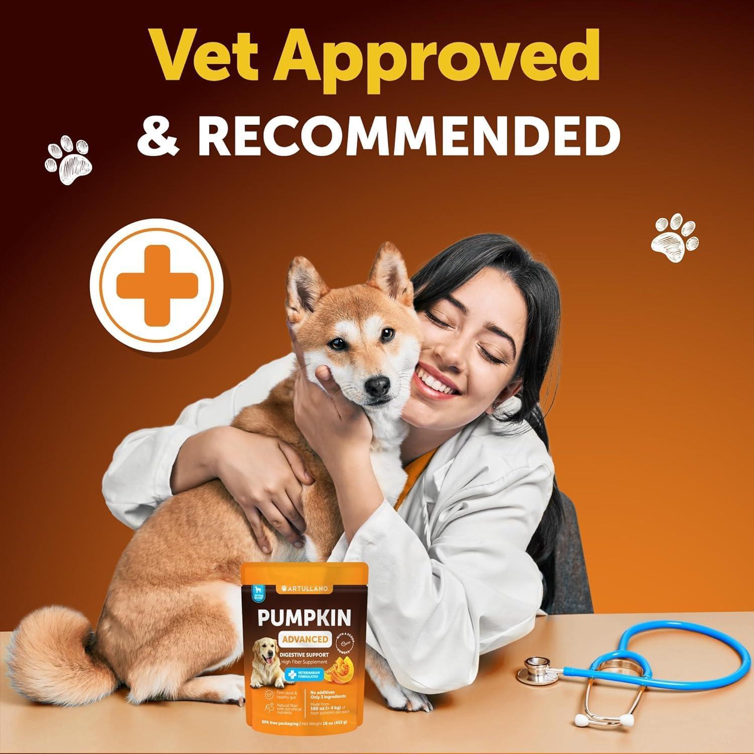 Artullano Pumpkin Powder Fiber Supplement for Dogs Digestive Support 16 OZ For Pet With Love
