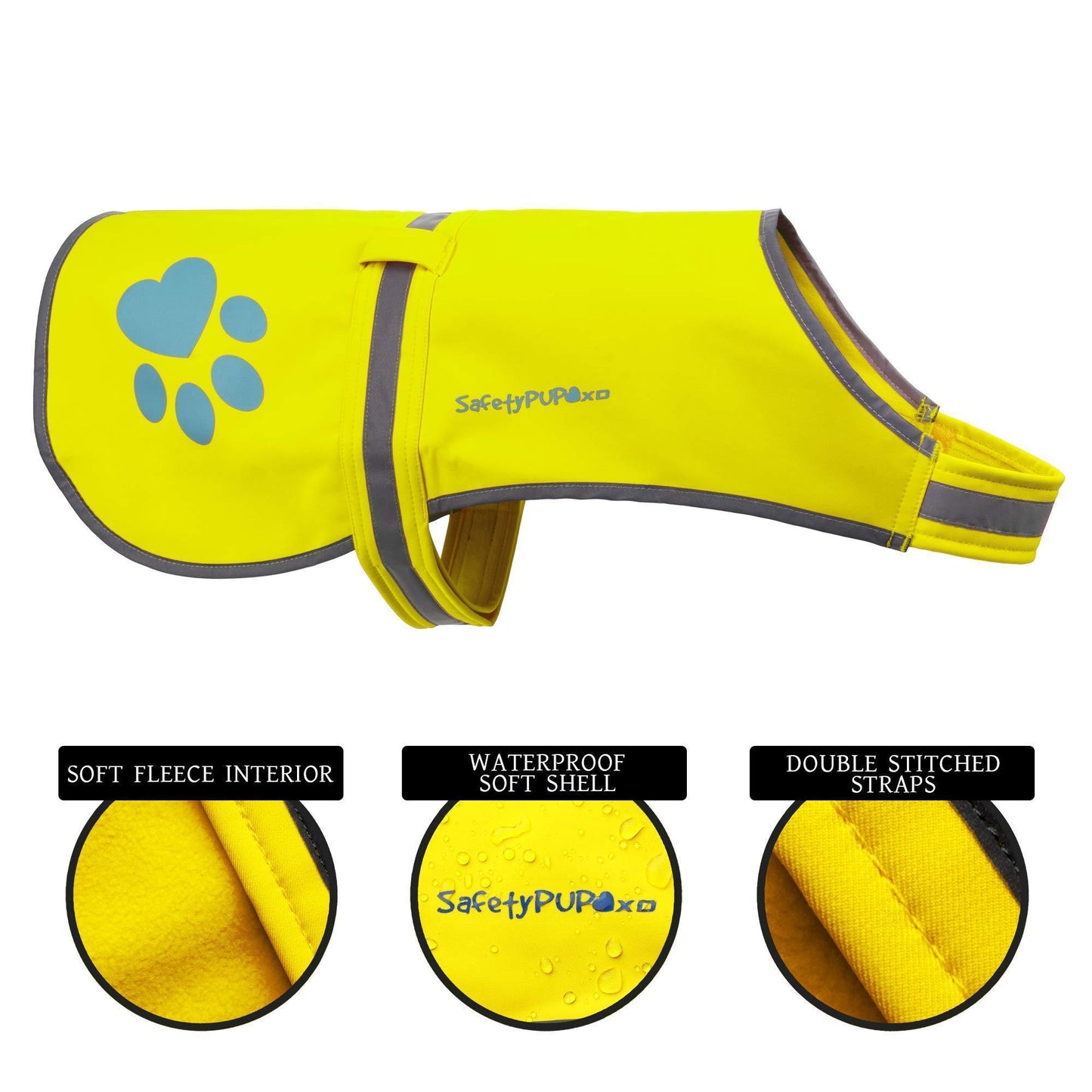 SafetyPUP XD HiVisibility Reflective Fluorescent Yellow Soft Shell Dog Vest (Small) For Pet With Love