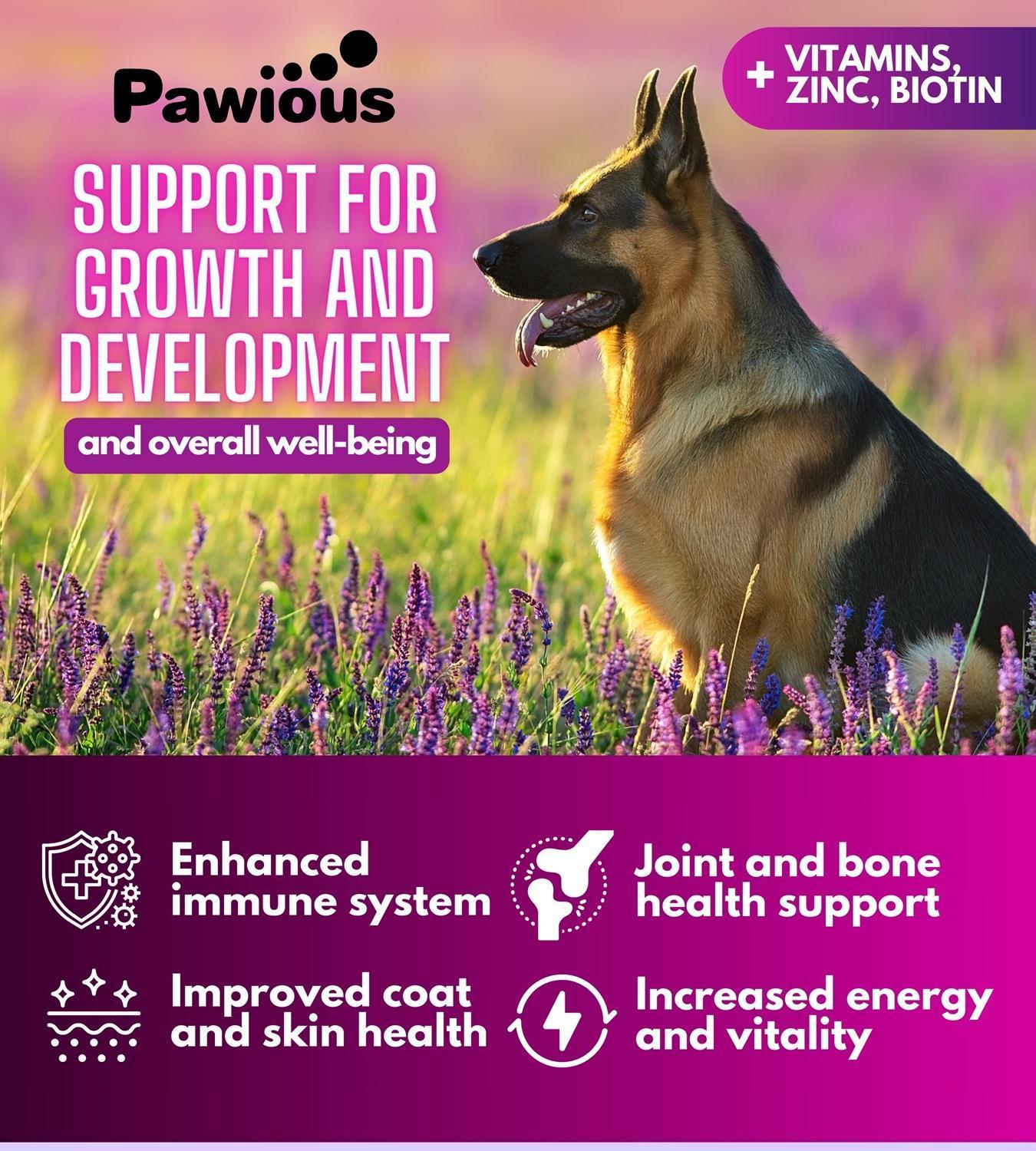 PAWIOUS Dog Multivitamin Chewable Supplement with Glucosamine 16in1 (120 Chews) For Pet With Love