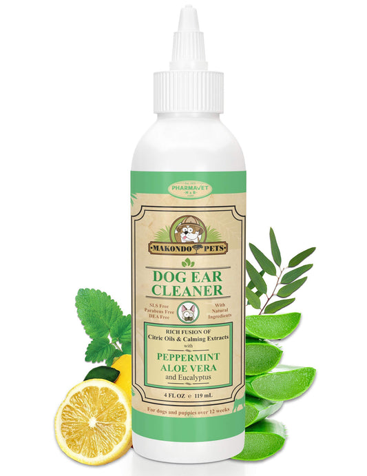 Makondo Pets Dog Ear Cleaner Solution with Peppermint 4 Oz For Pet With Love