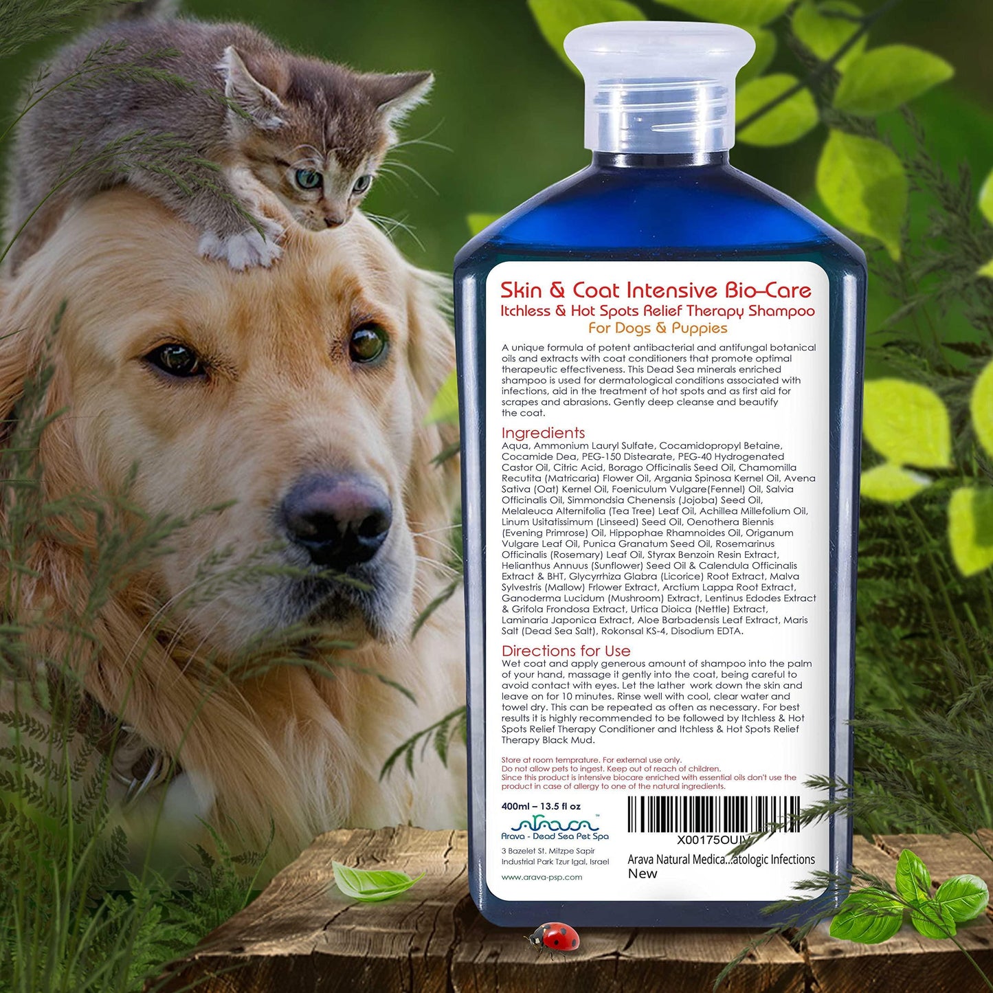 Arava Natural Medicated Anti Yeast Anti Itch Dog Shampoo 400ml (13.5 fl oz) For Pet With Love