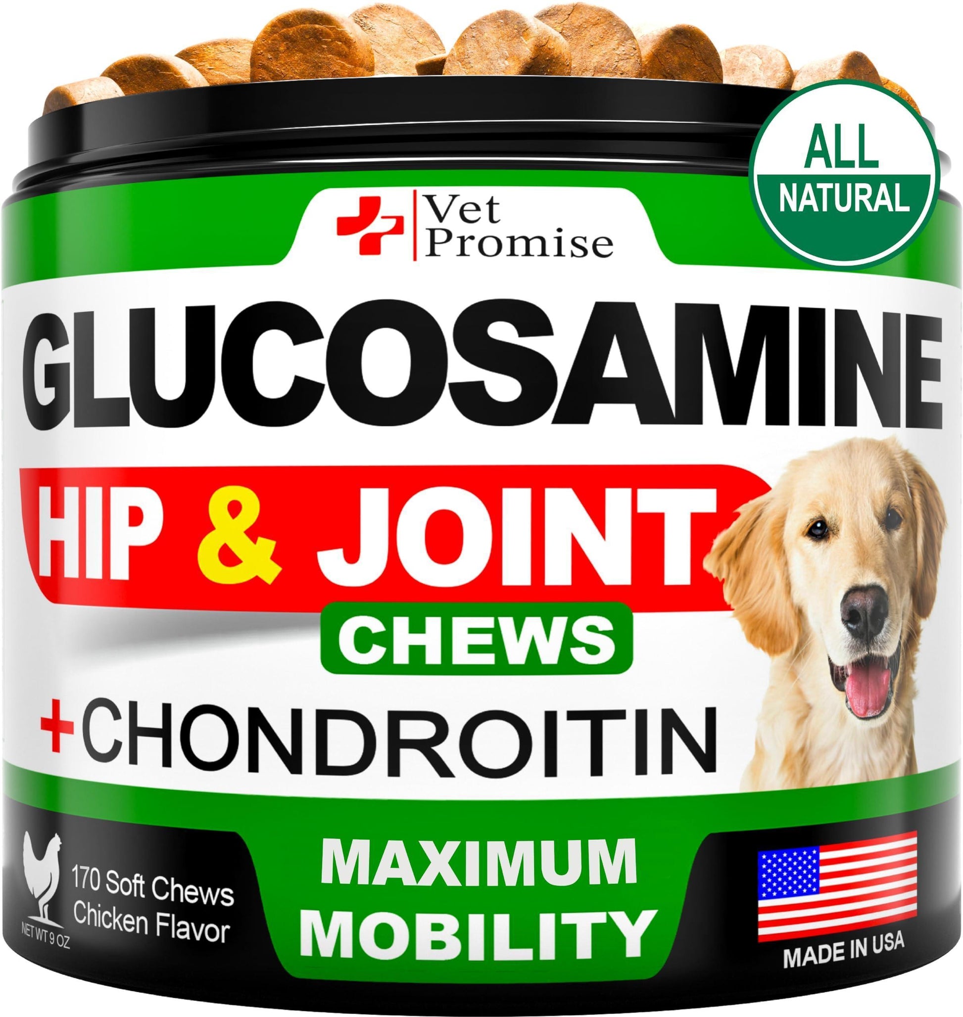 Vet Promise Hip and Joint Supplement with Glucosamine Chondroitin for Dogs 170 Ct For Pet With Love