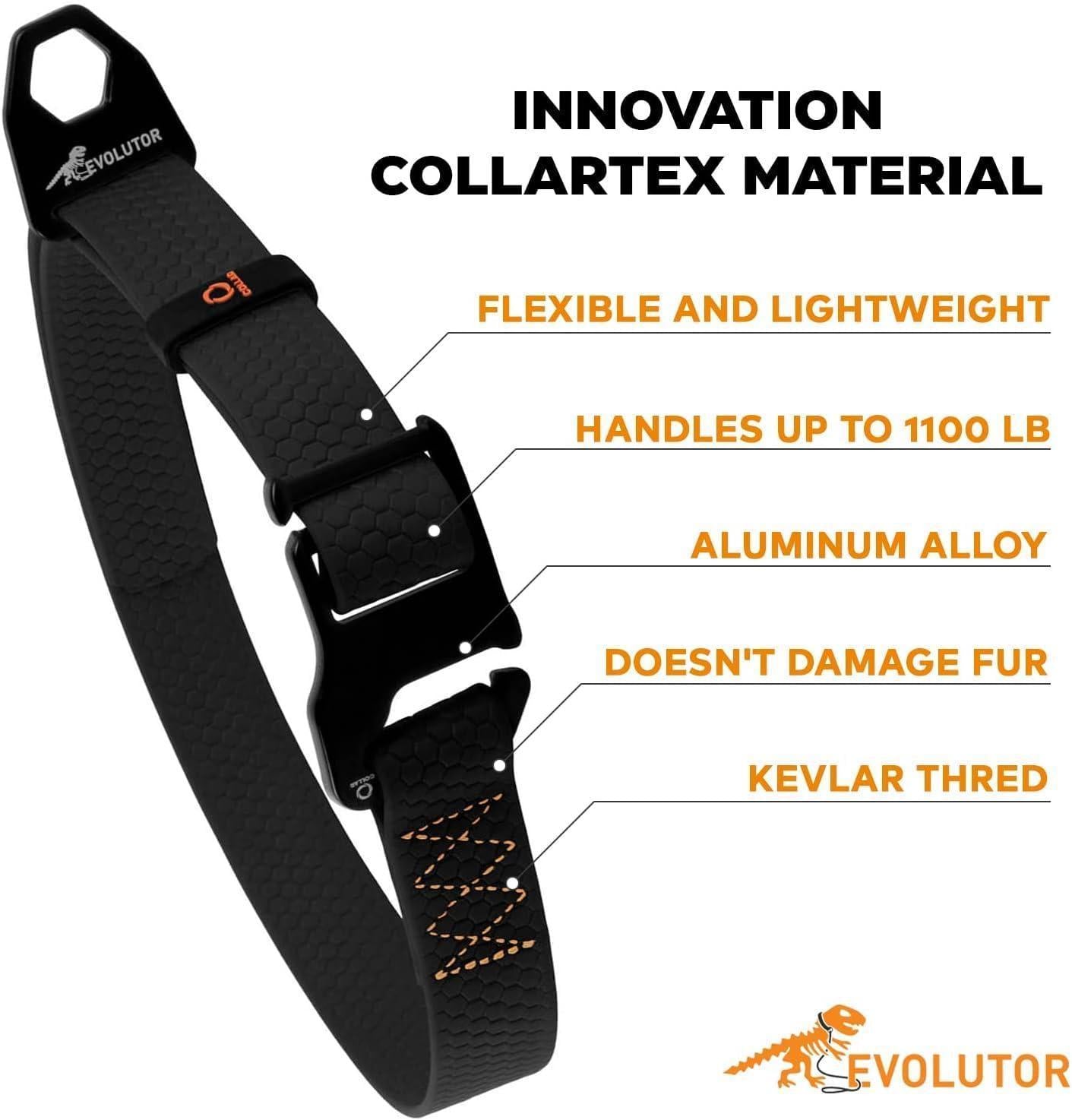 COLLAR Heavy Duty Adjustable Waterproof EVOLUTOR Dog Collar with QR Dog Tag. BLACK. One Size Fits Many For Pet With Love