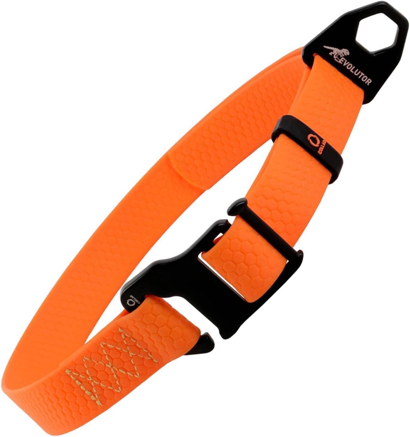 COLLAR Adjustable Heavy Duty Waterproof EVOLUTOR Dog Collar with QR Dog Tag (Orange) One Size Fits Many For Pet With Love