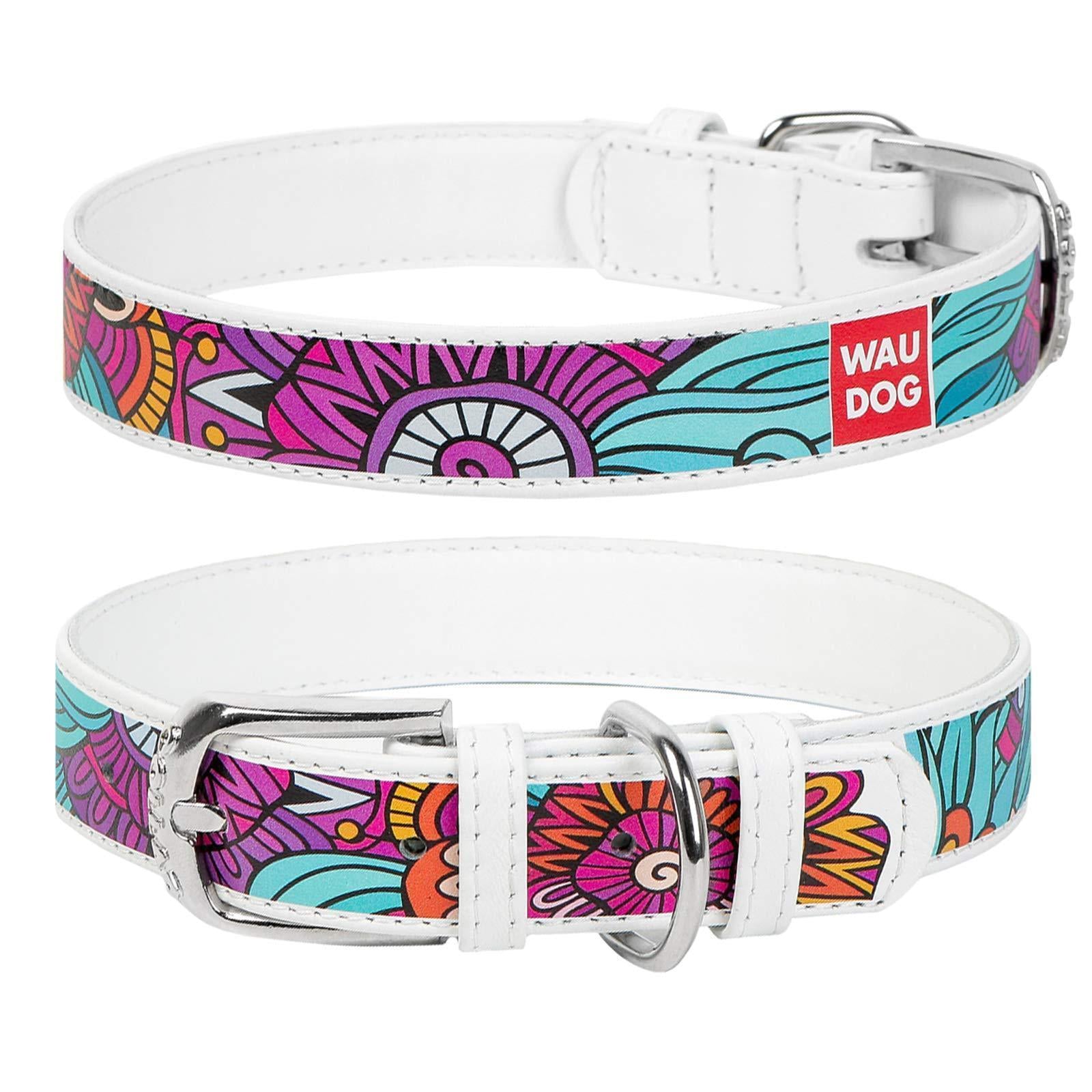 WAUDOG Design Leather Dog Collar for Dogs (Summer Print)  7 1/5" - 9 2/5" Neck X 1/2" Wide For Pet With Love