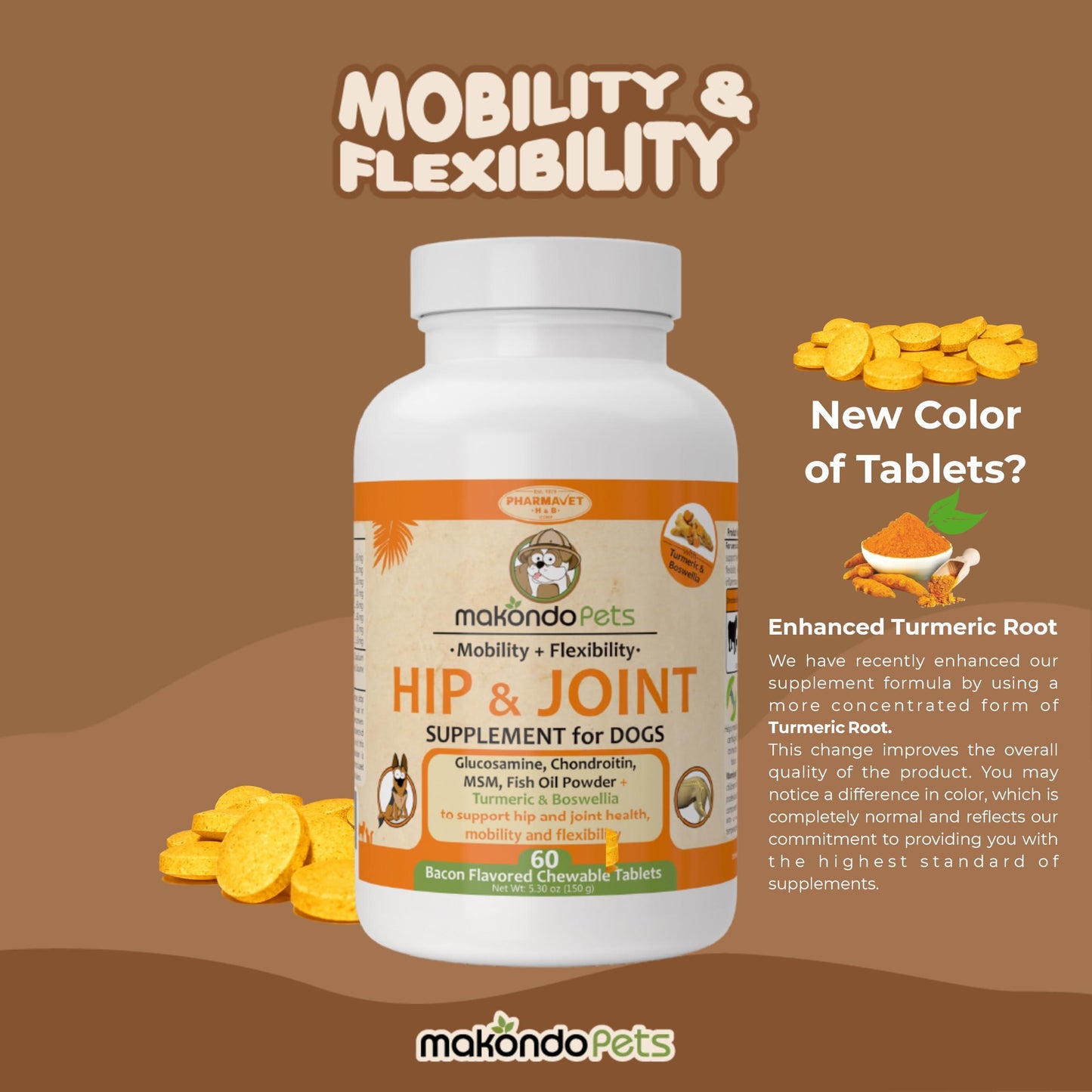 Makondo Pets Hip & Joint Supplement & Joint Support Collagen Supplement for Dogs For Pet With Love