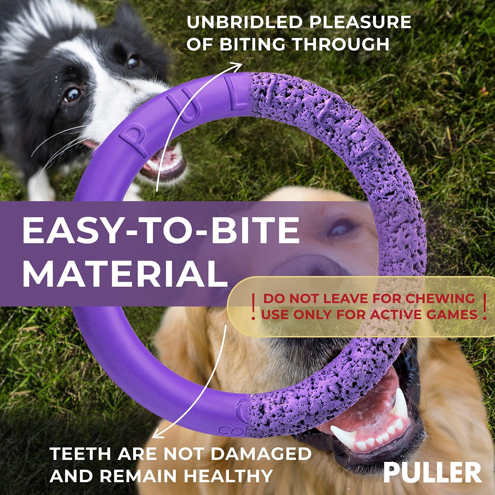 PULLER Midi Outdoor Dog Ring Toy - Fetch Toy and Tug-of-War Dog Toy for Medium Size Breeds - Set of 2 For Pet With Love