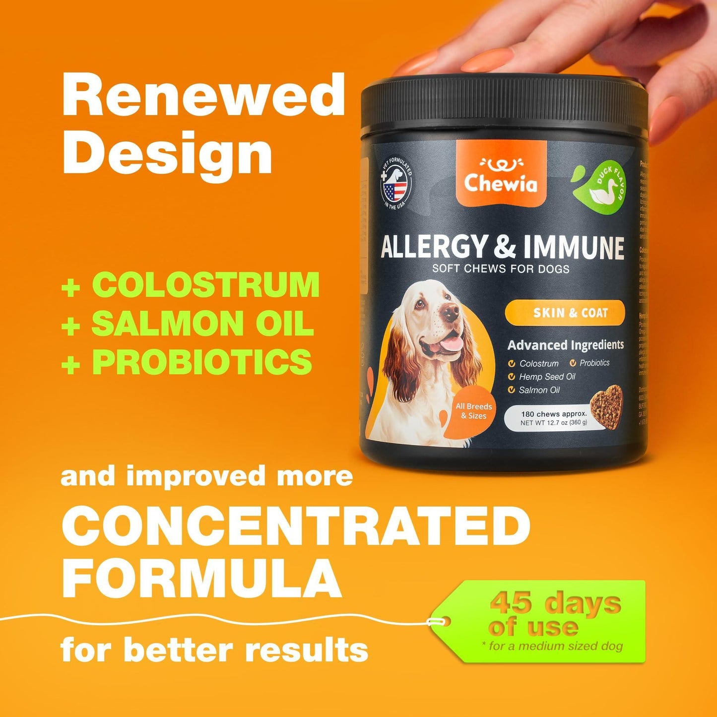 CHEWIA Dog Itch & Allergy Relief Chews with Hemp Seed Oil & Salmon Oil 180 Chews For Pet With Love