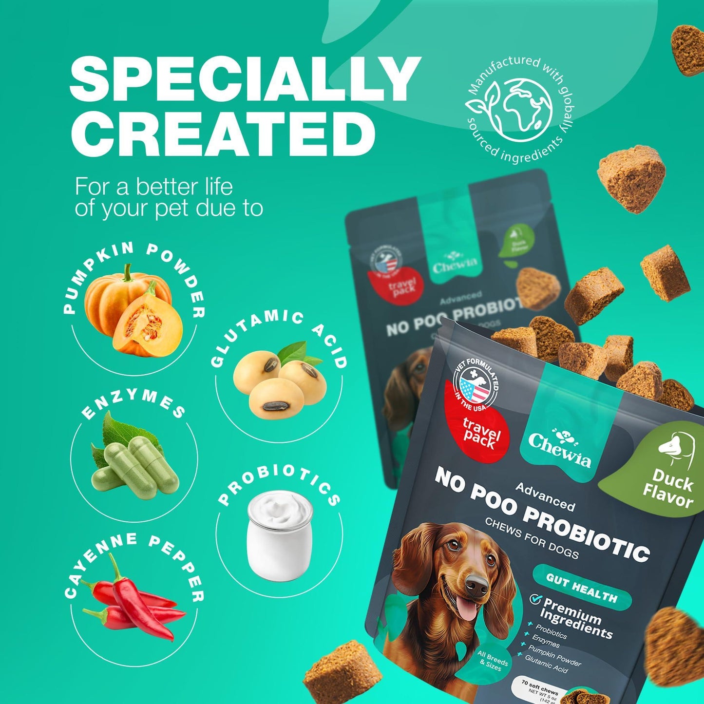 CHEWIA NO POO Coprophagia Deterrent for Dogs Duck Flavor Travel Pack 5 Oz For Pet With Love