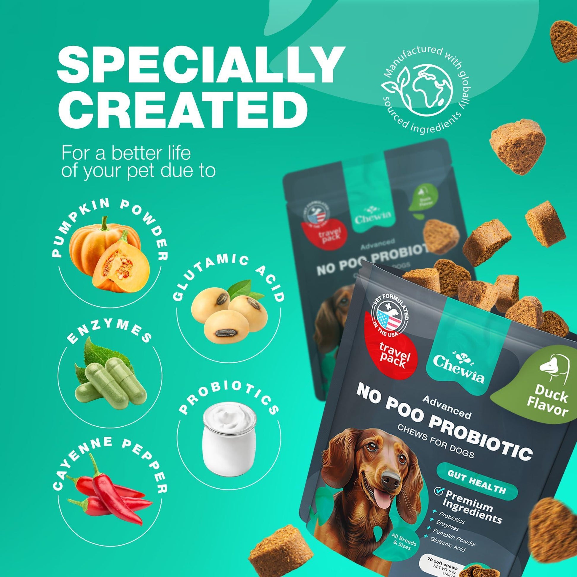 CHEWIA NO POO Coprophagia Deterrent for Dogs Duck Flavor Travel Pack 5 Oz For Pet With Love