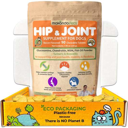 Makondo Pets Hip & Joint Mobility Support & Pain Relief Supplement for Dogs 90Ct For Pet With Love