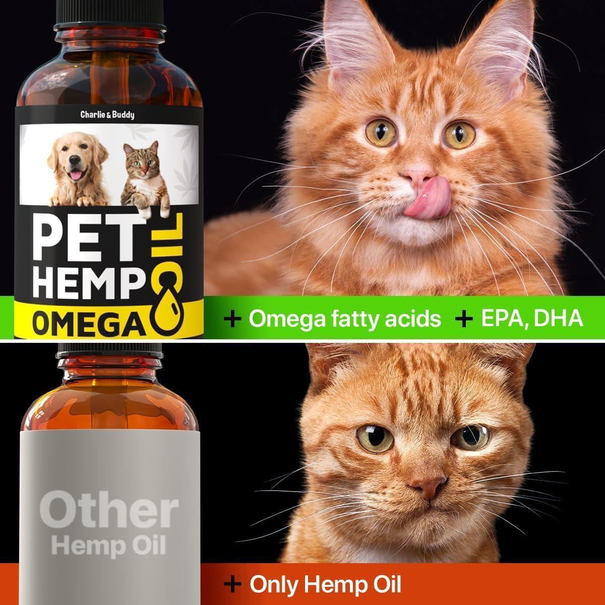 Charlie & Buddy Pet Hemp Oil for Dogs and Cats. Rich in Vitamins B and E. Pet Fish & Hemp Oil for Anxiety and Stress Relief For Pet With Love