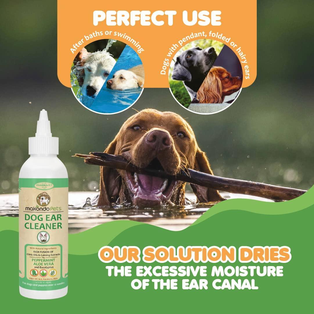Makondo Pets Dog Ear Cleaner Solution with Peppermint 4 Oz For Pet With Love