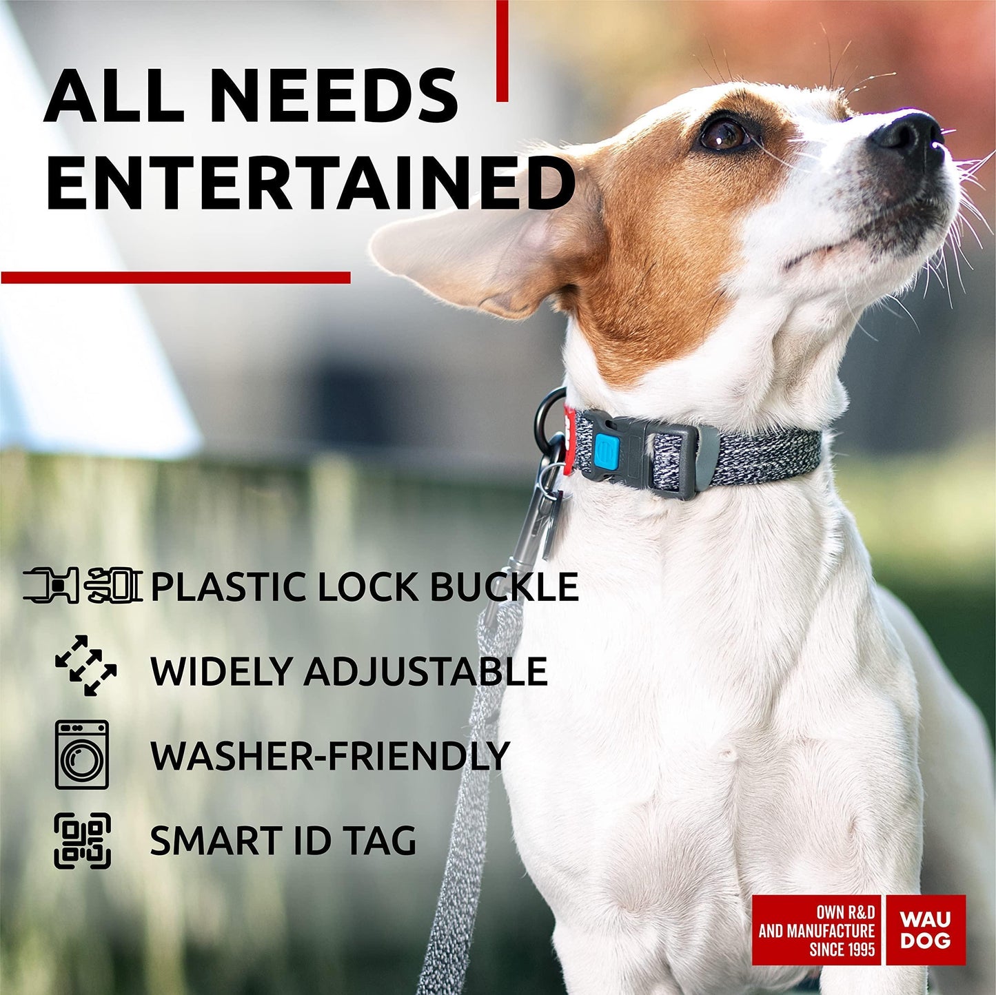 WAUDOG Reflective Cotton Dog Collar with QR ID Tag. Adjustable Eco Friendly Alternative to Nylon Collar. SMALL. Gray. For Pet With Love