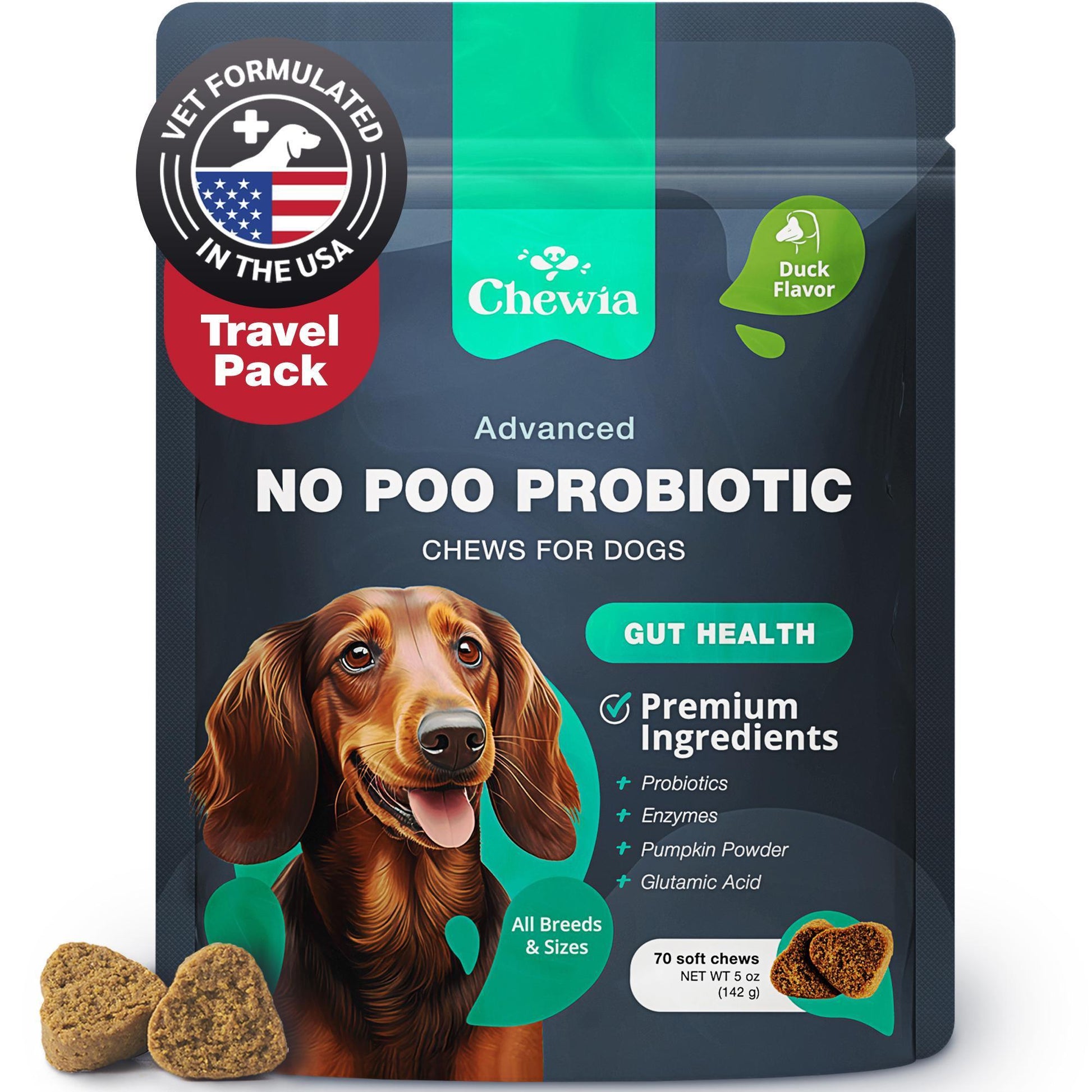 CHEWIA NO POO Coprophagia Deterrent for Dogs Duck Flavor Travel Pack 5 Oz For Pet With Love