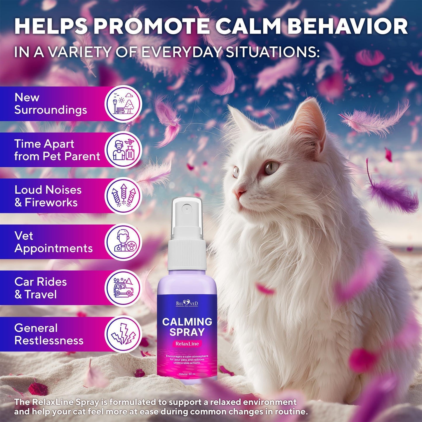 Beloved Pets RelaxLine Calming Pheromone Spray & Scratch Repellent for Cats. 100 ml (2 pack)