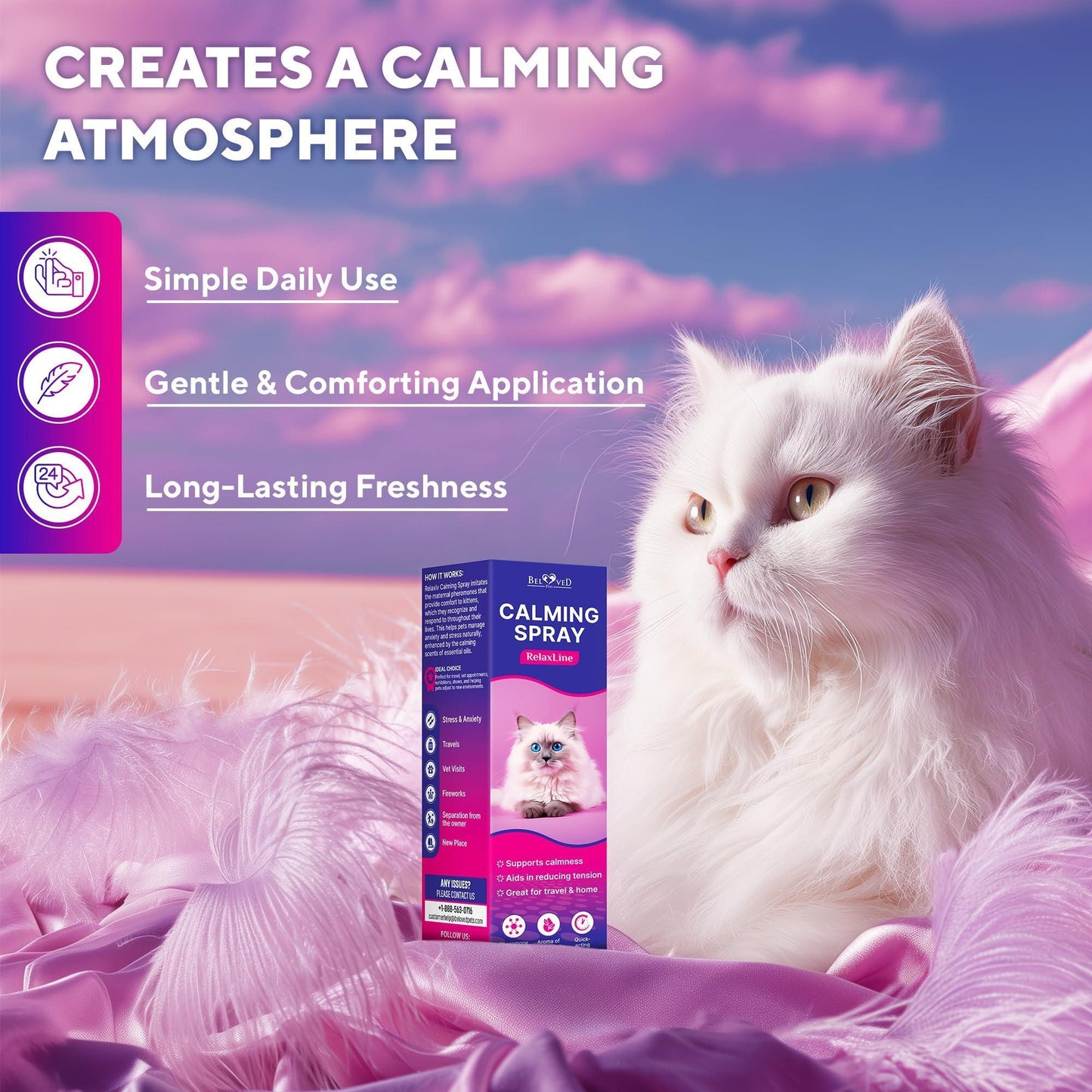 Beloved Pets RelaxLine Calming Pheromone Spray & Scratch Repellent for Cats. 100 ml (2 pack)