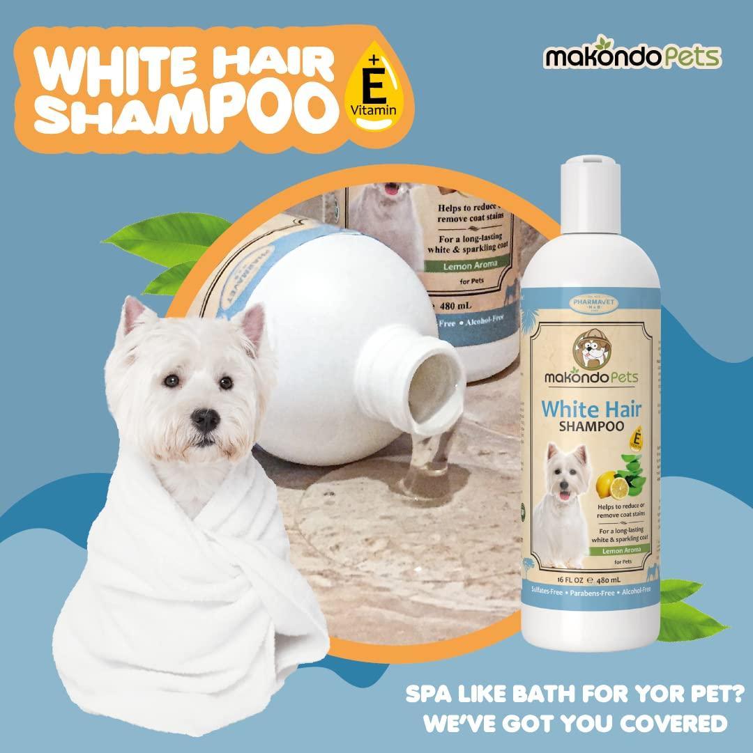 Makondo Pets Whitening Pet Shampoo for Itching Dry Sensitive Skin. Non Toxic Formula. 16 Fl. Oz. For Pet With Love