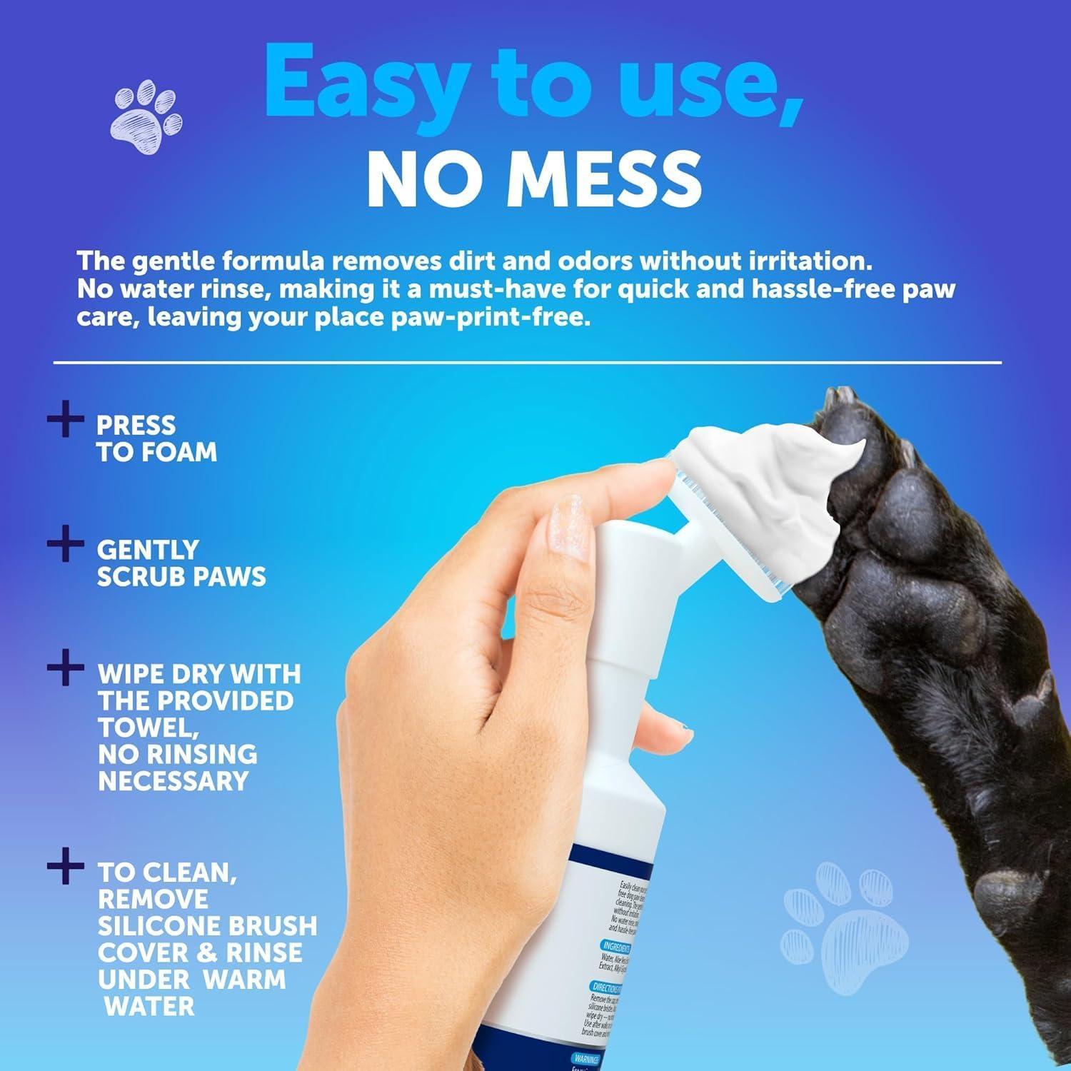 Artullano Paw Cleaner for Dogs Silicone Brush and 5fl Oz No Rinse Foaming Cleanser For Pet With Love