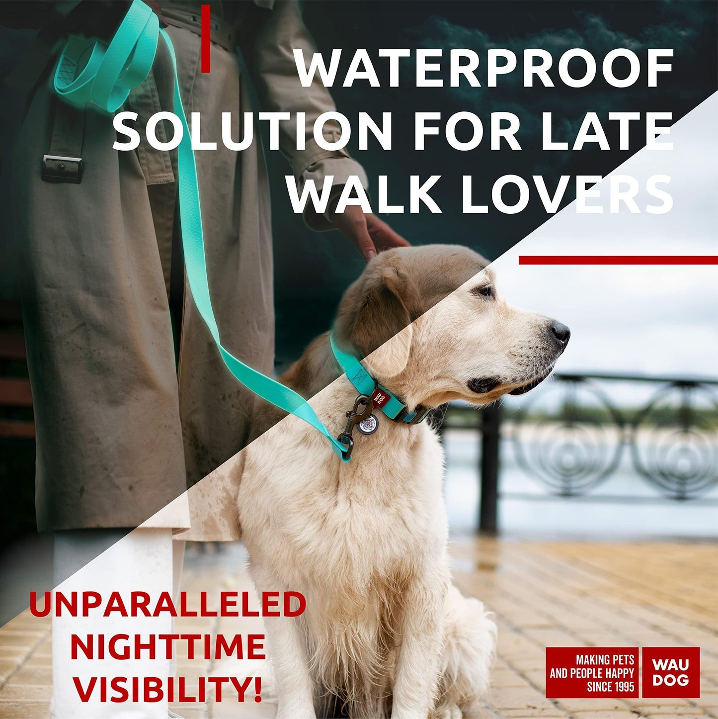 WAUDOG Waterproof Dog Leash 4 Ft   6 Ft   Anti Slip Dog Leash for Large Dogs For Pet With Love