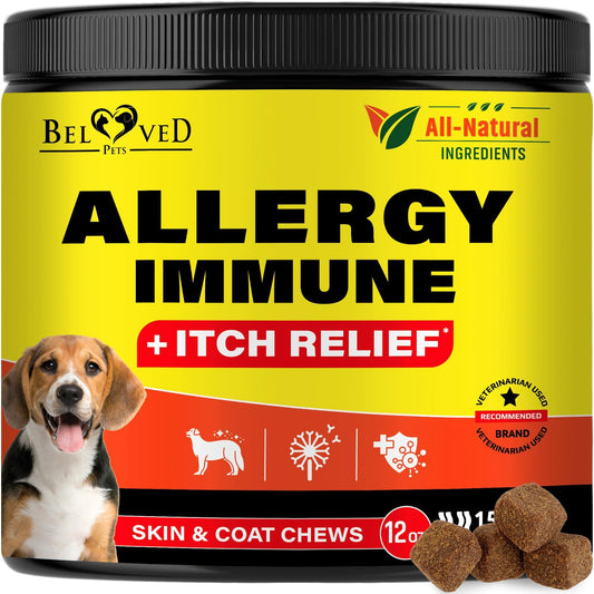 Beloved Pets Dog Immune Supplement Anti Itch & Allergy Relief with Probiotic 140 Ct For Pet With Love