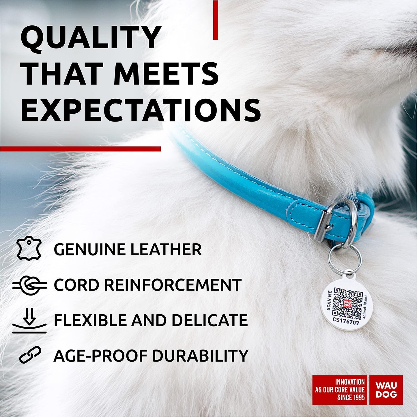 WAUDOG Ultra Soft Rolled Leather Soft Padded Dog Collar. BLUE. X-Small For Pet With Love