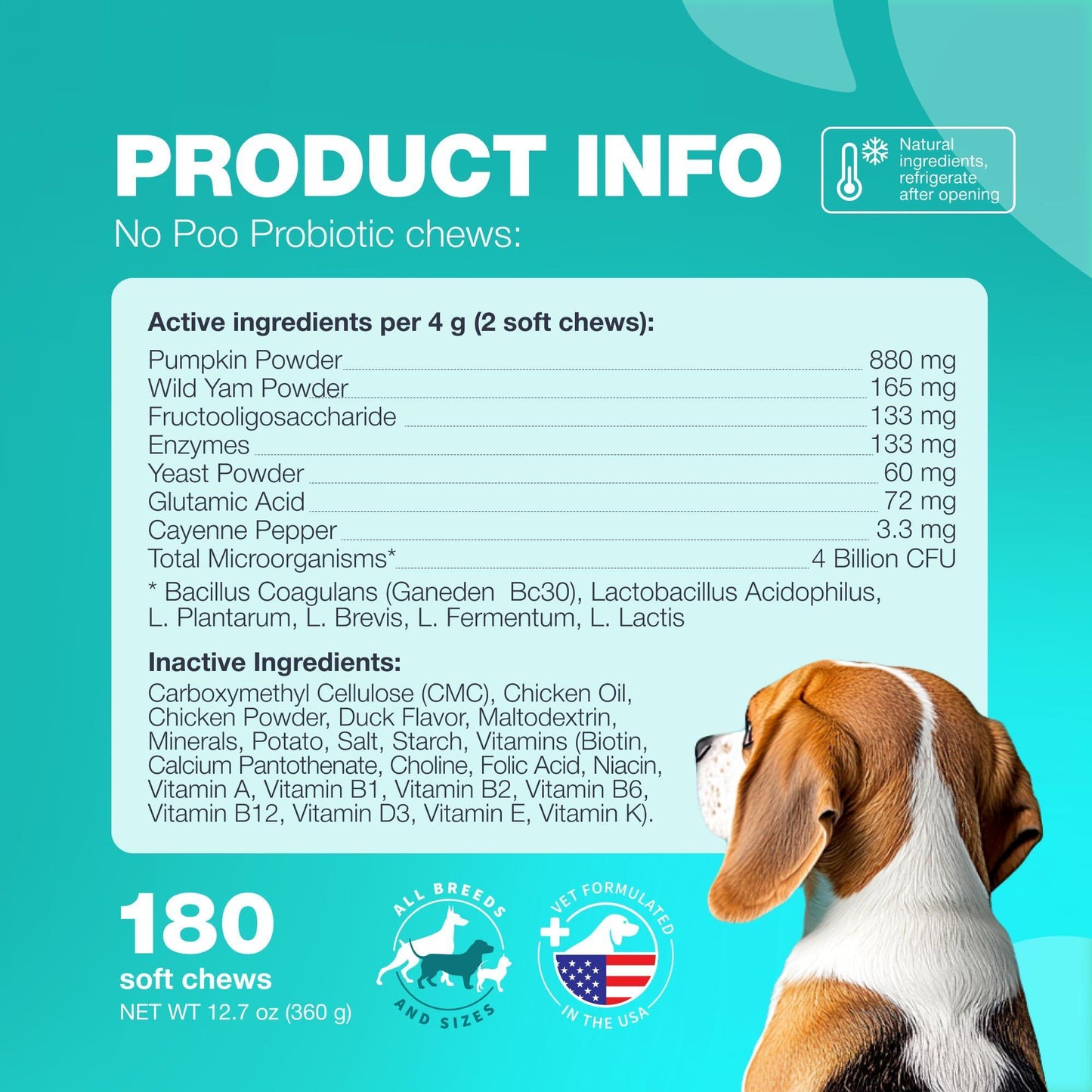 CHEWIA No Poo Probiotics for Digestive Health Supplement and Coprophagia Deterrent Chews for Dogs. Digestive Gut & Immune Health Treats.  180 Chews. Duck Flavor For Pet With Love