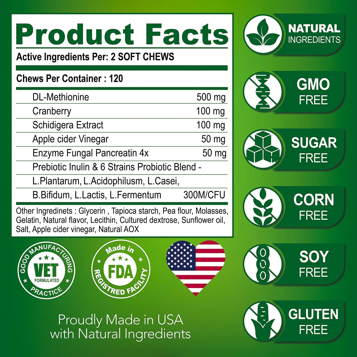 Vet Promise Dog Urine Neutralizer for Lawn with Probiotics Digestive Enzymes 120 Chews For Pet With Love