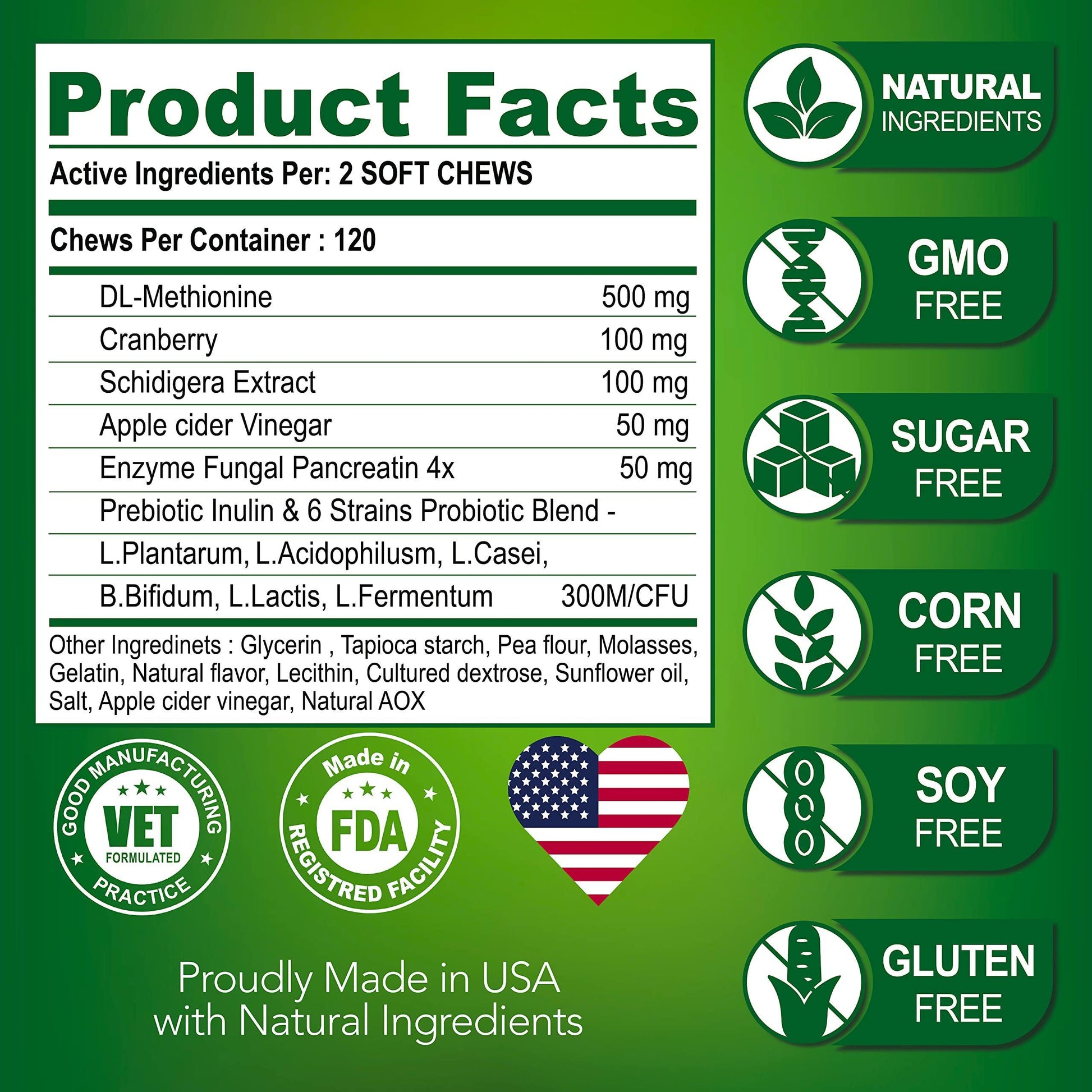 Vet Promise Dog Urine Neutralizer for Lawn with Probiotics Digestive Enzymes 120 Chews For Pet With Love