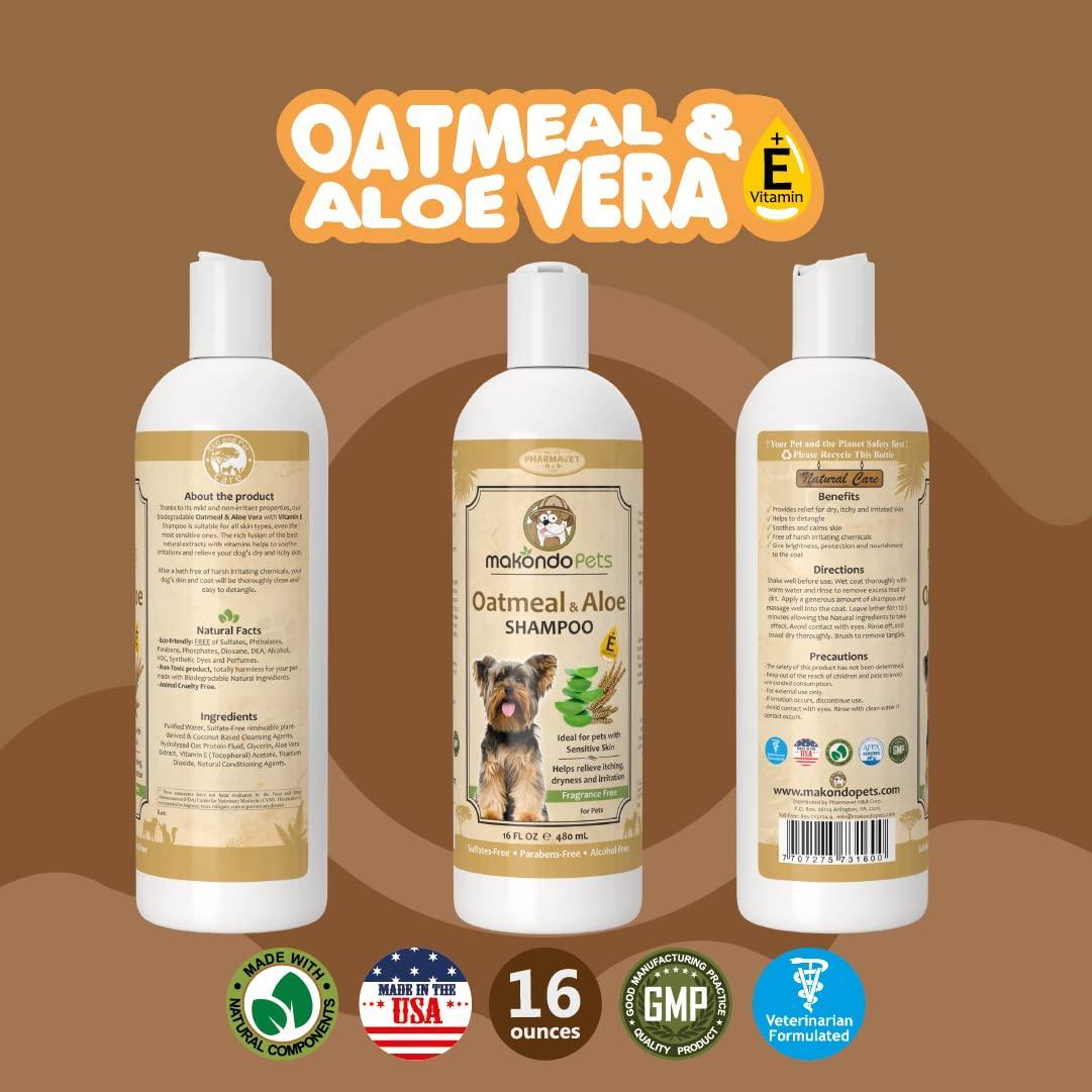 Makondo Pets Hypoallergenic Oatmeal Shampoo for Dogs with Aloe Vera 16 Oz For Pet With Love