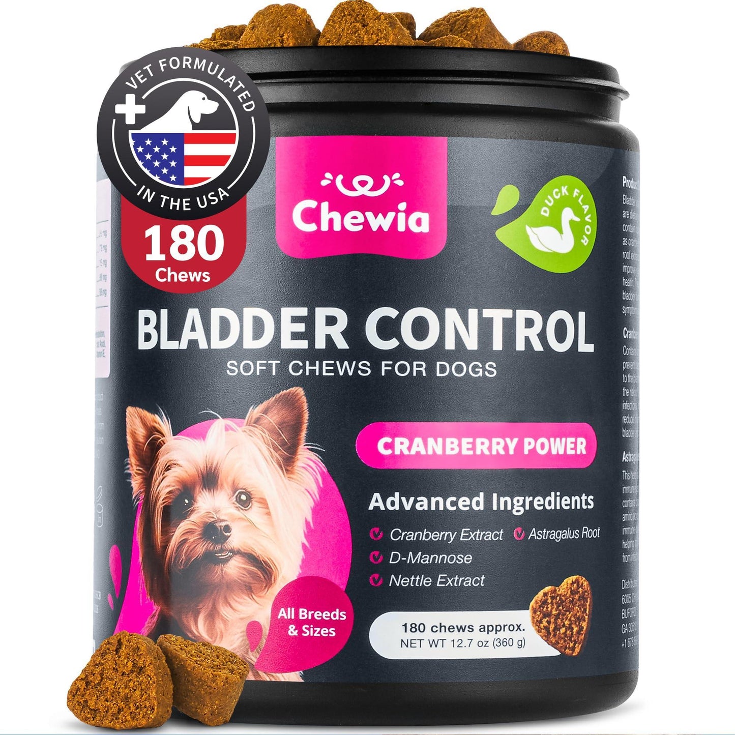 CHEWIA Cranberry Dog UTI Treatment Supplement for Bladder & Kidney Health 180 Ct For Pet With Love