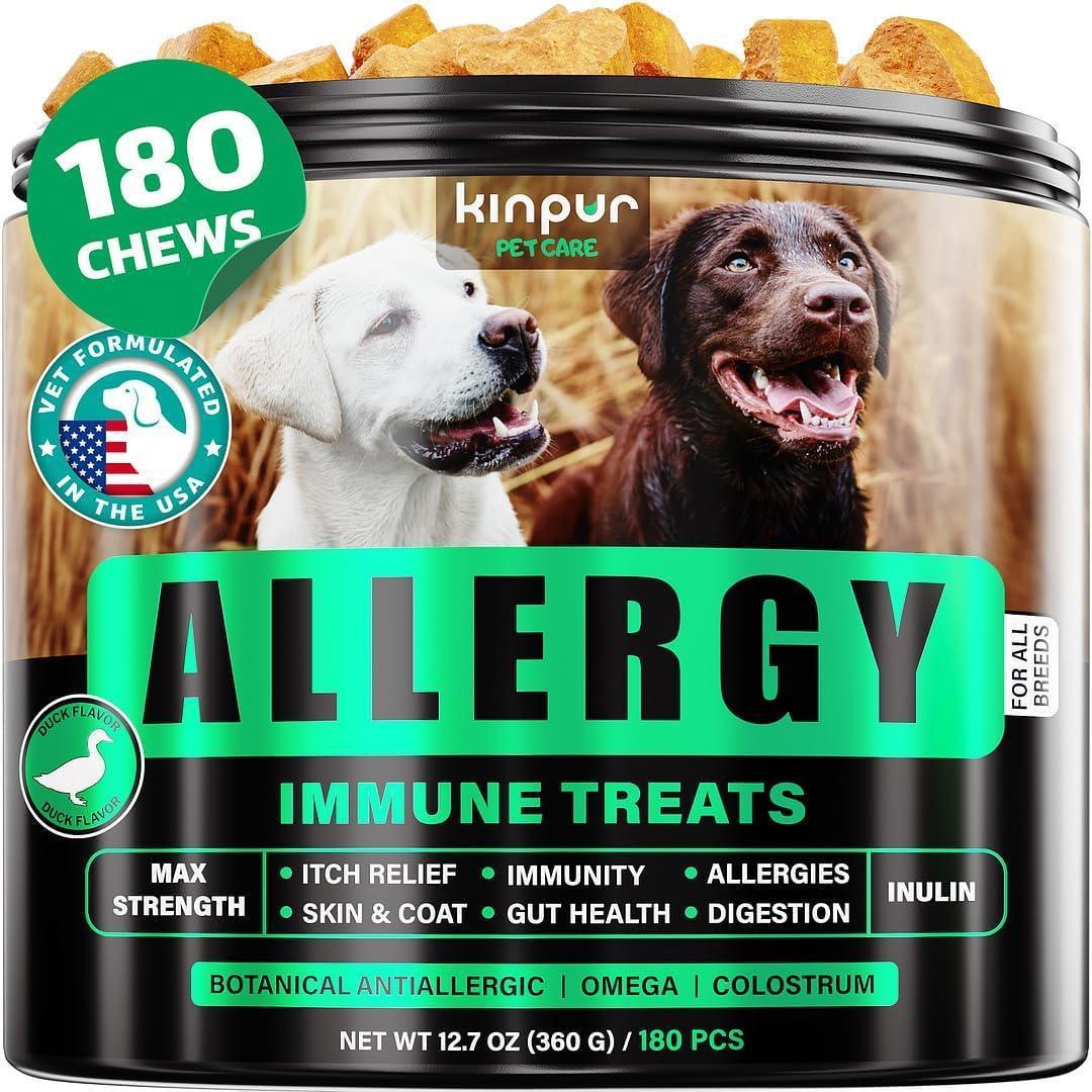 Kinpur Pet Care Allergy Relief Dog Supplement for Itchy Skin, Hot Spots, Seasonal Allergies 180Ct For Pet With Love