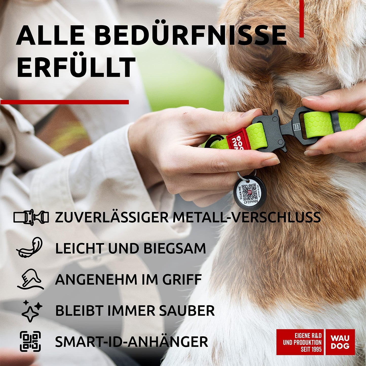 WAUDOG Adjustable Waterproof Heavy Duty Dog Collar with Durable Metal Clasp and QR Dog Tag. SMALL (Green) For Pet With Love