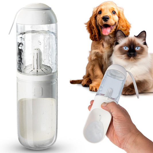 Portable DogTravel Water Bottle with Silicone Strap & Cotton Filter. 12 Oz. For Pet With Love