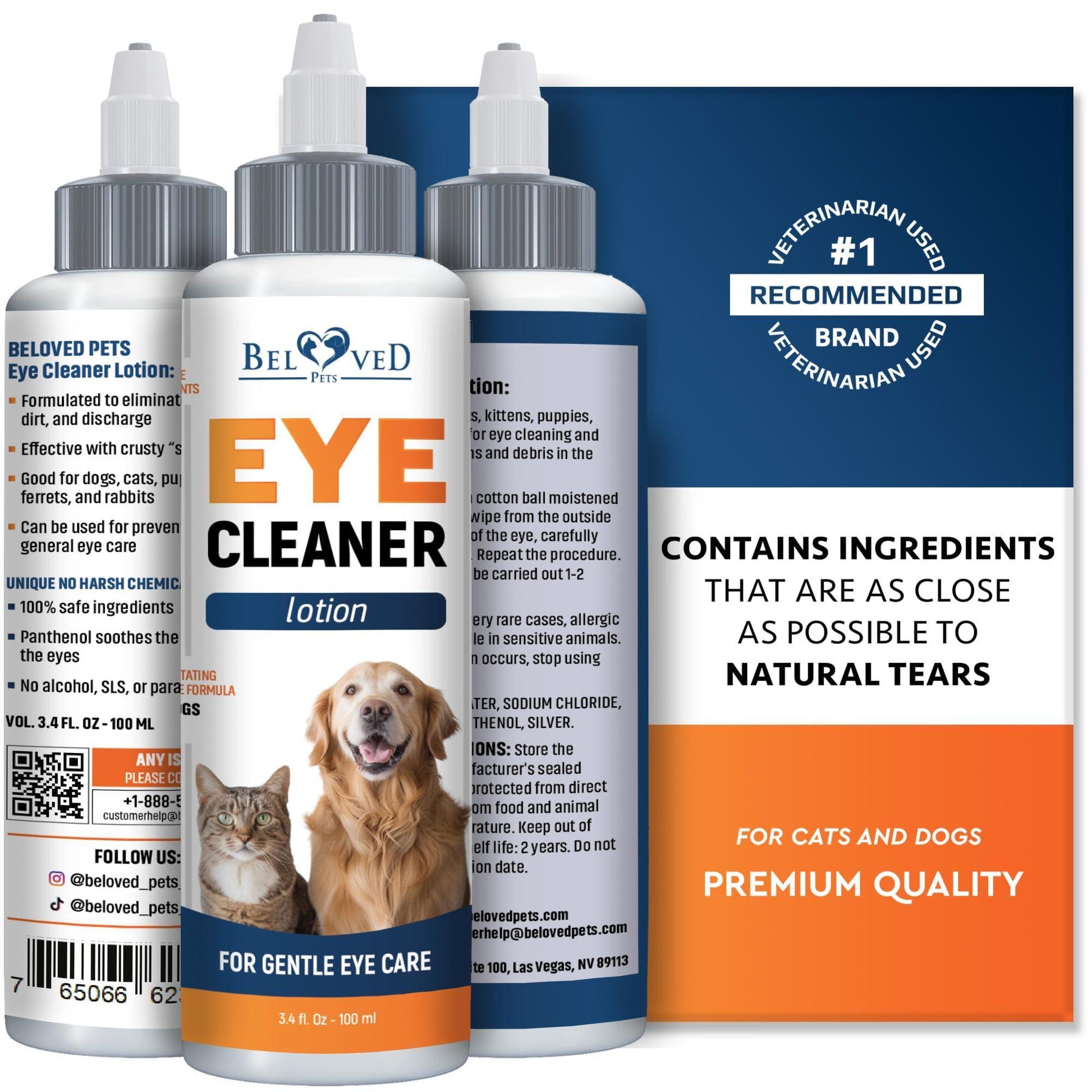 Beloved Pets All Pets Eye Wash Drops for Pink Eye Relief, Infections & Runny Dry Eyes 3.4 Oz For Pet With Love