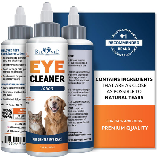 Beloved Pets All Pets Eye Wash Drops for Pink Eye Relief, Infections & Runny Dry Eyes 3.4 Oz For Pet With Love