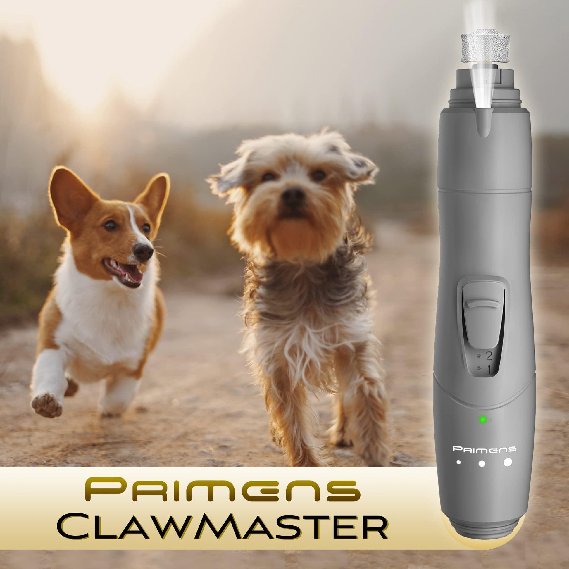PRIMENS Rechargeable Dog Nail Grinder with LED Light (Gray) For Pet With Love