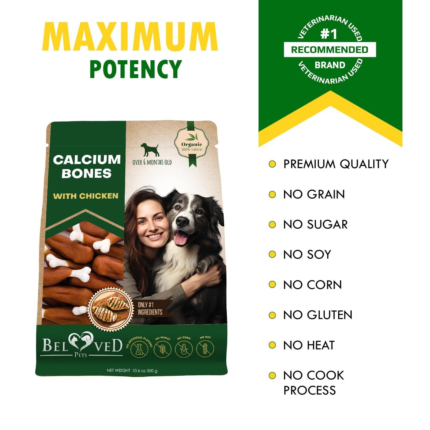 Beloved Pets Calcium Bones Wrapped Chicken & Rawhide Free Dog Treats 10.6 Oz For Pet With Love