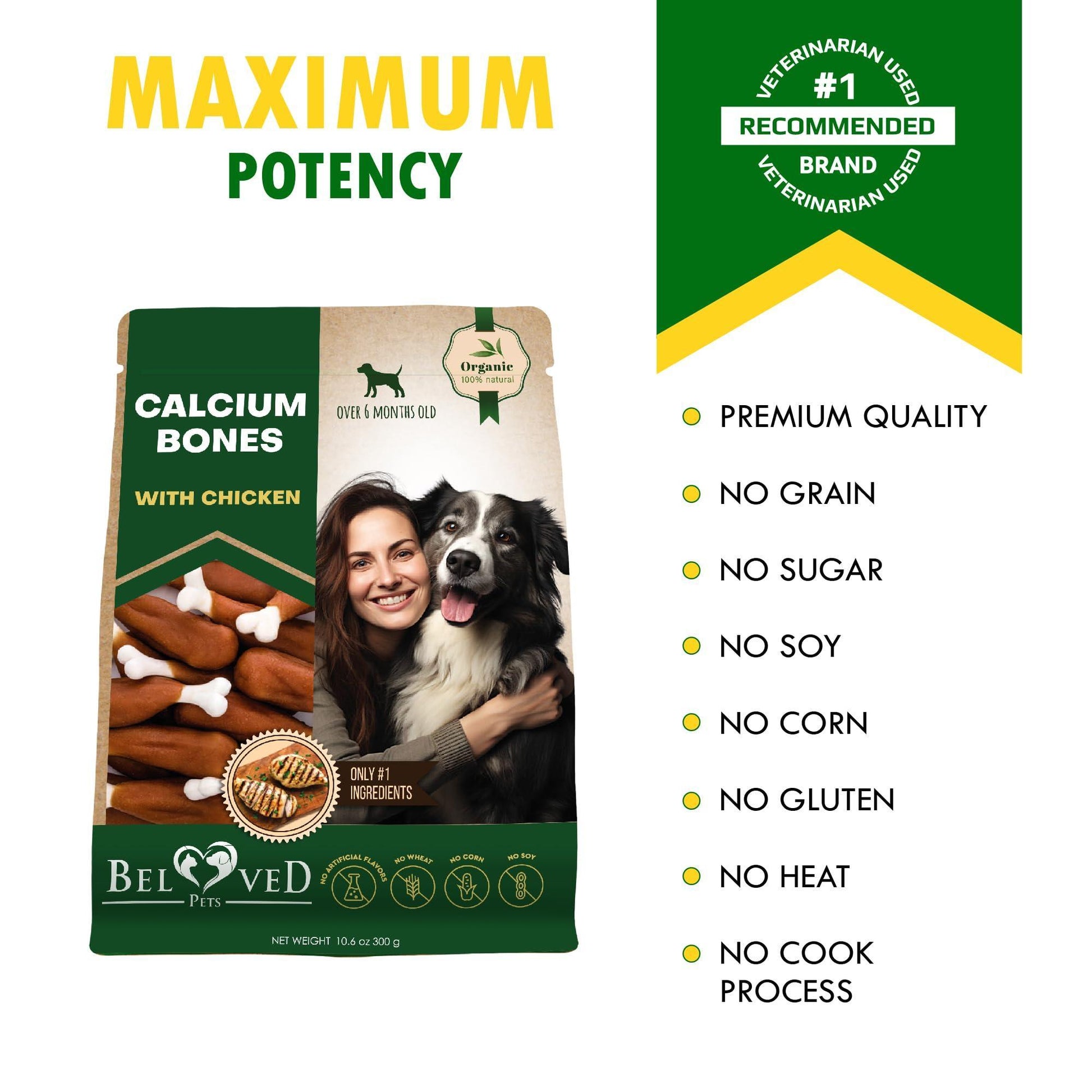 Beloved Pets Calcium Bones Wrapped Chicken & Rawhide Free Dog Treats 10.6 Oz For Pet With Love