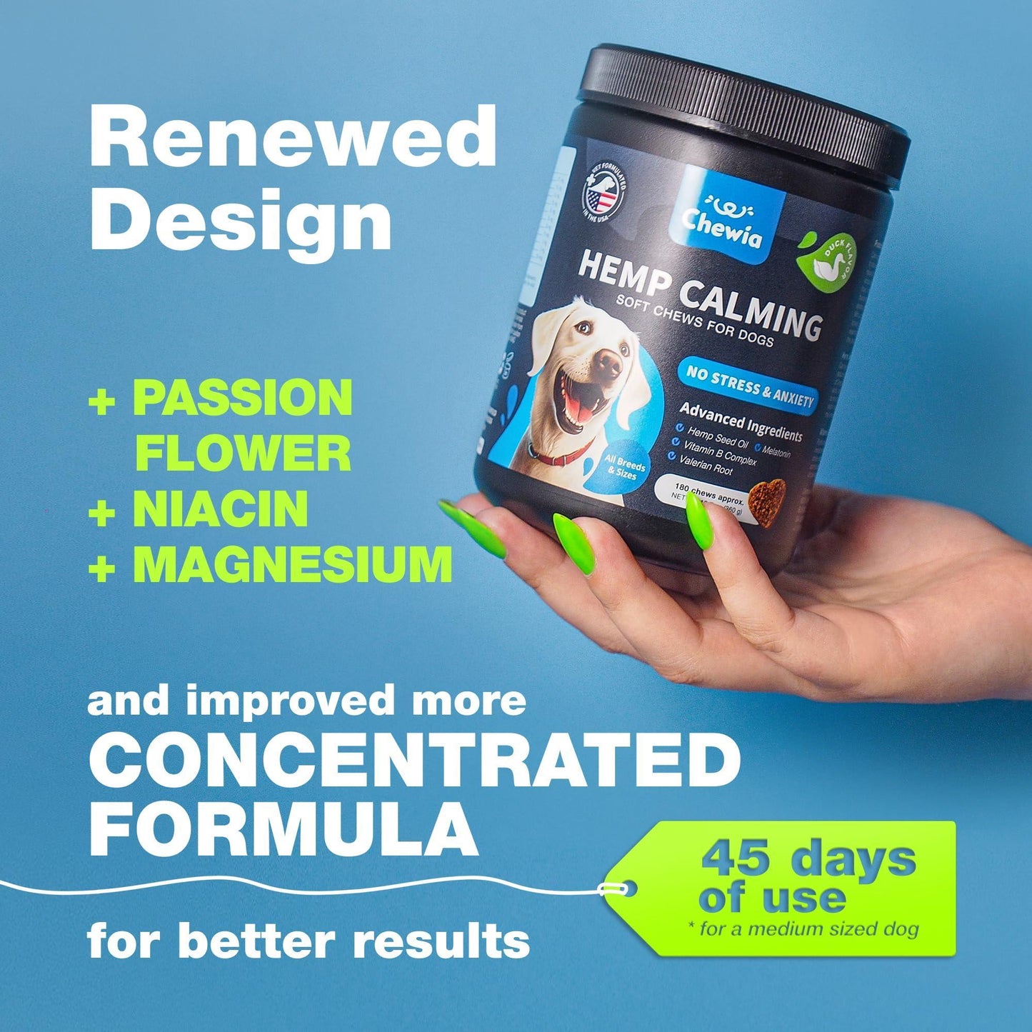 CHEWIA Canine Calming Supplement Chews for Dogs 180 Chews For Pet With Love