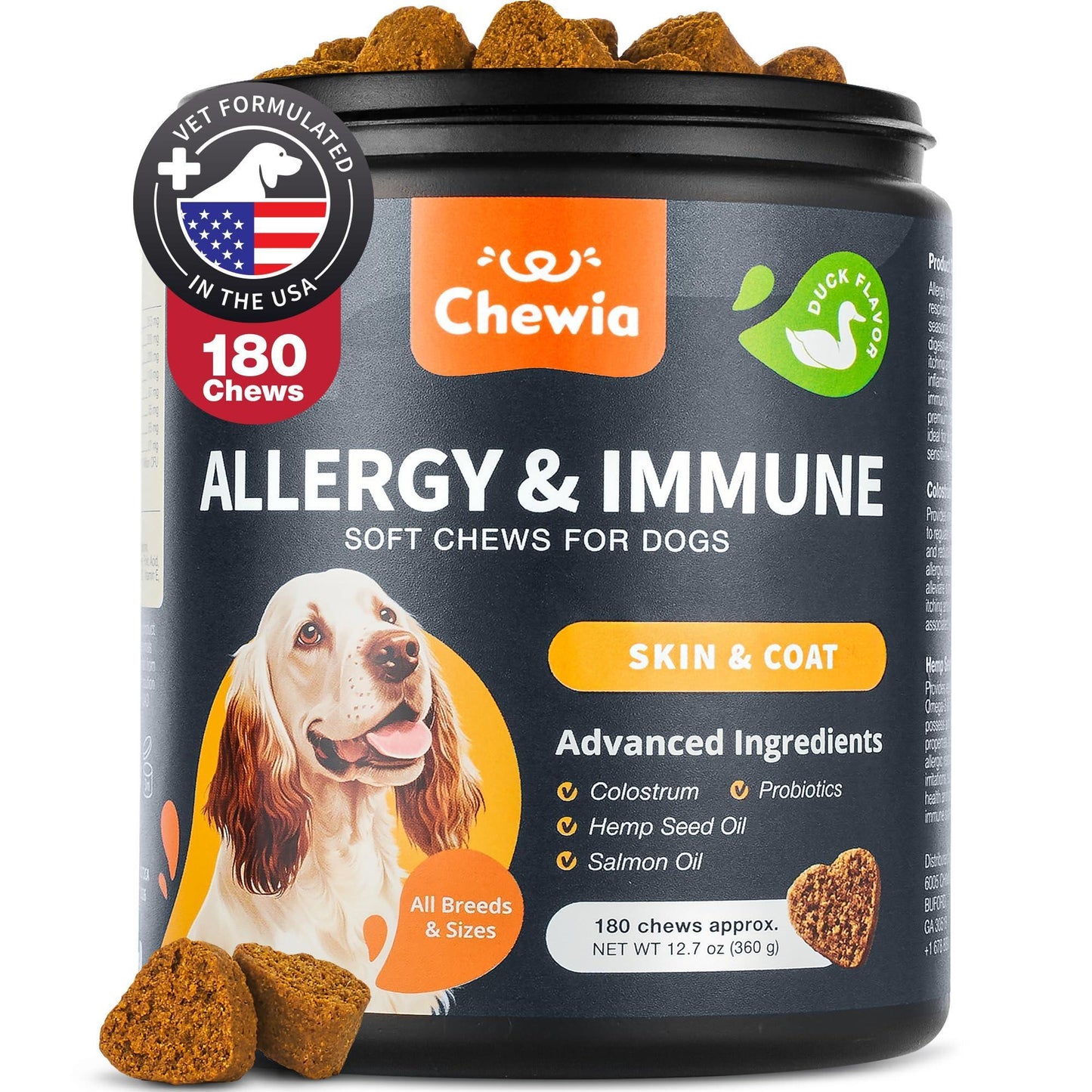 CHEWIA Dog Itch & Allergy Relief Chews with Hemp Seed Oil & Salmon Oil 180 Chews For Pet With Love