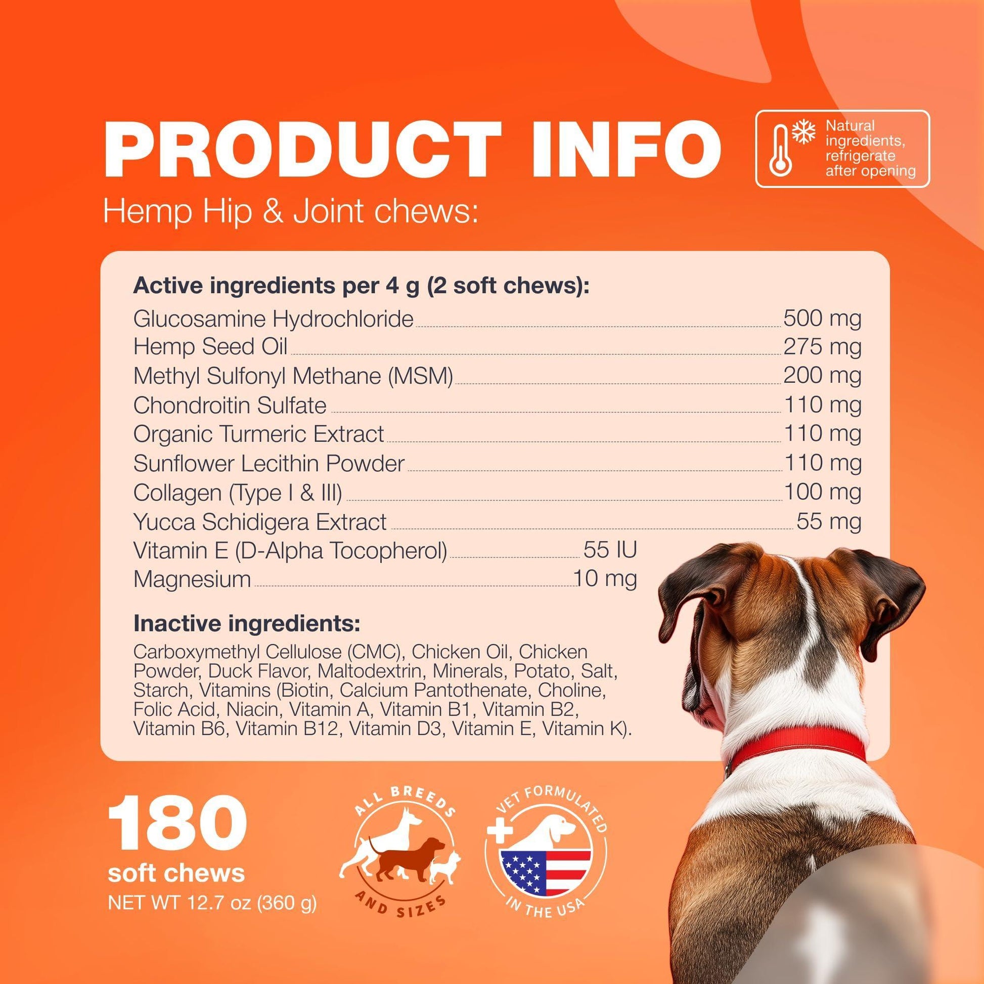 CHEWIA Hip & Joint Health Supplement for Dogs with Glucosamine Chondroitin MSM Turmeric 180 Ct For Pet With Love