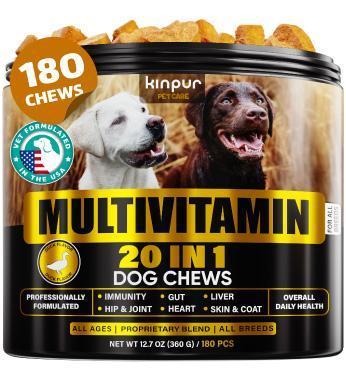 Kinpur Pet Care Dog Multivitamin Supplements Immunity, Digestion, Joint and Heart Health Support 180 Chews For Pet With Love